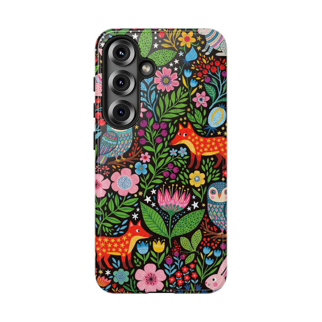 Floral Woodland Samsung Galaxy Phone Case | Colourful Fox & Owl Protective Cover