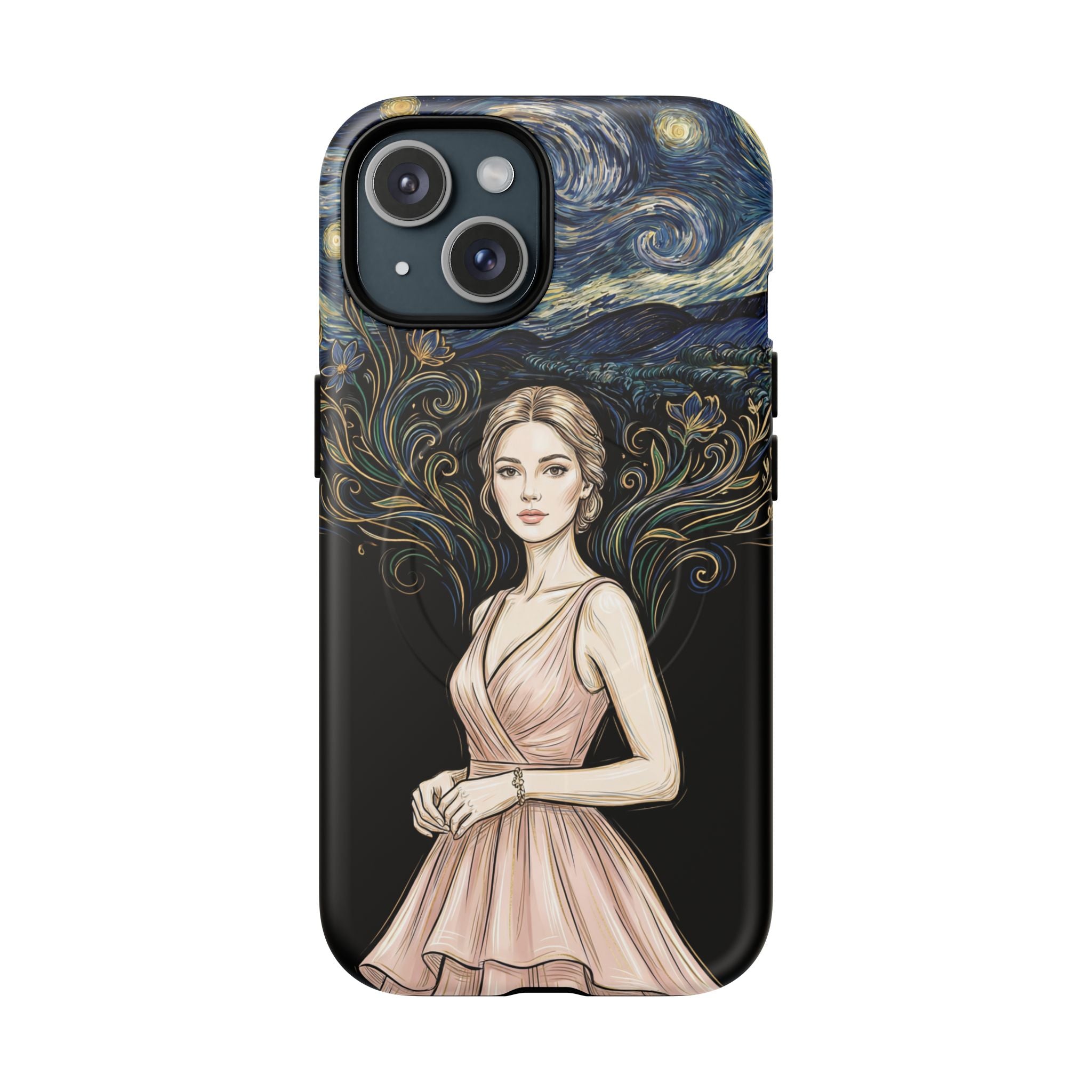 Art Nouveau Starry Night MagSafe iPhone Case | Elegant Woman Illustration Tough Case