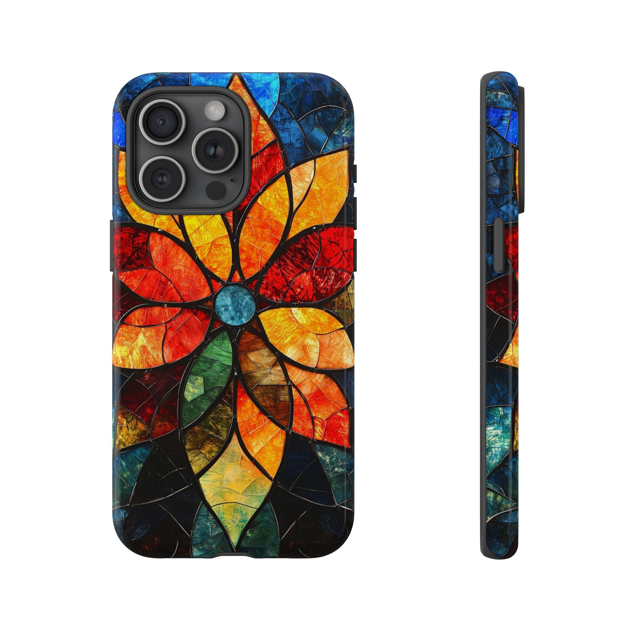 Stained Glass Flower iPhone Case — Colorful Mosaic Protective Cover
