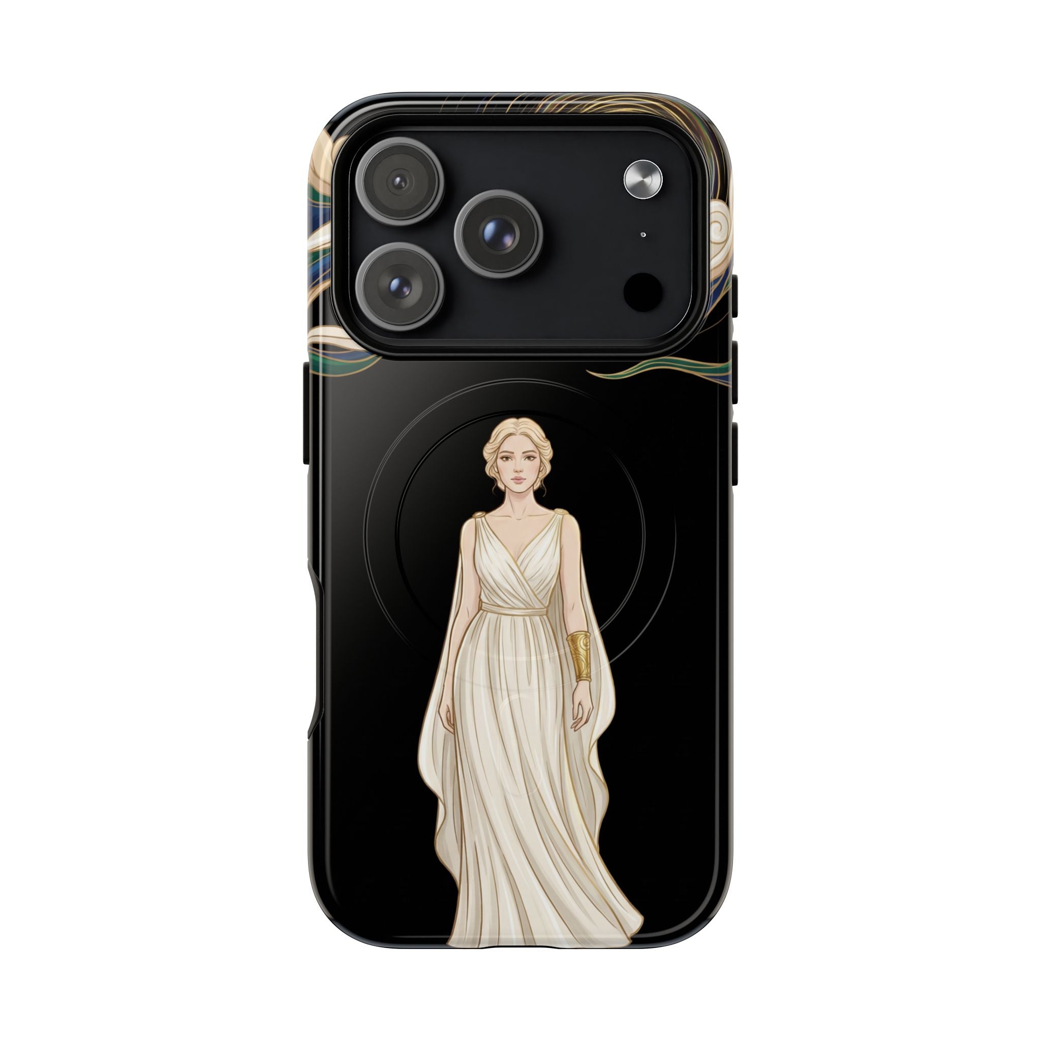 Art Nouveau Goddess MagSafe iPhone Case | Elegant Woman Illustration on Black