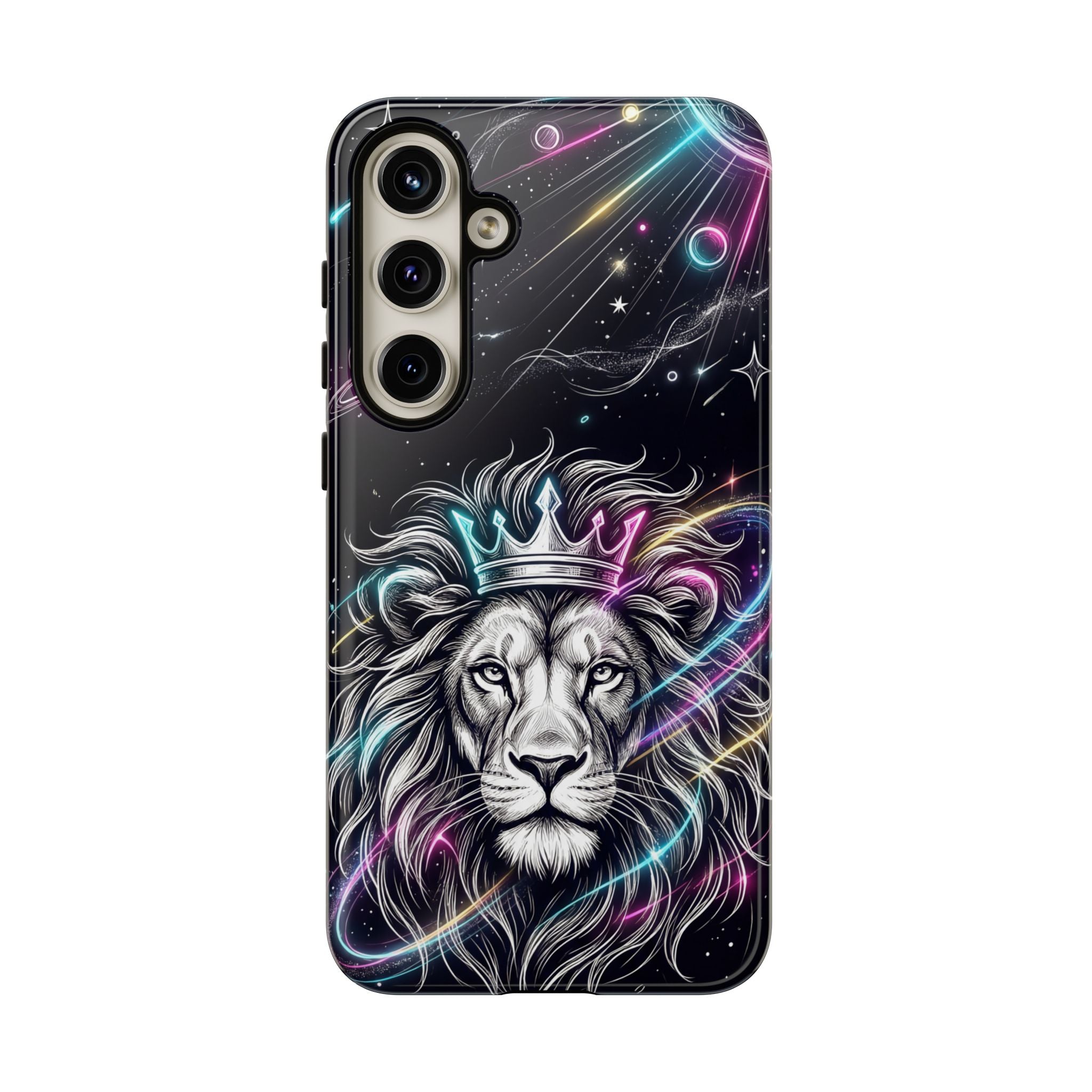 Galaxy Lion Samsung Galaxy Phone Case | Neon Crowned Lion Protective Case