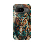 Owl Forest Tough Google Pixel Case | Teal & Brown Rustic Wildlife Protective Cover