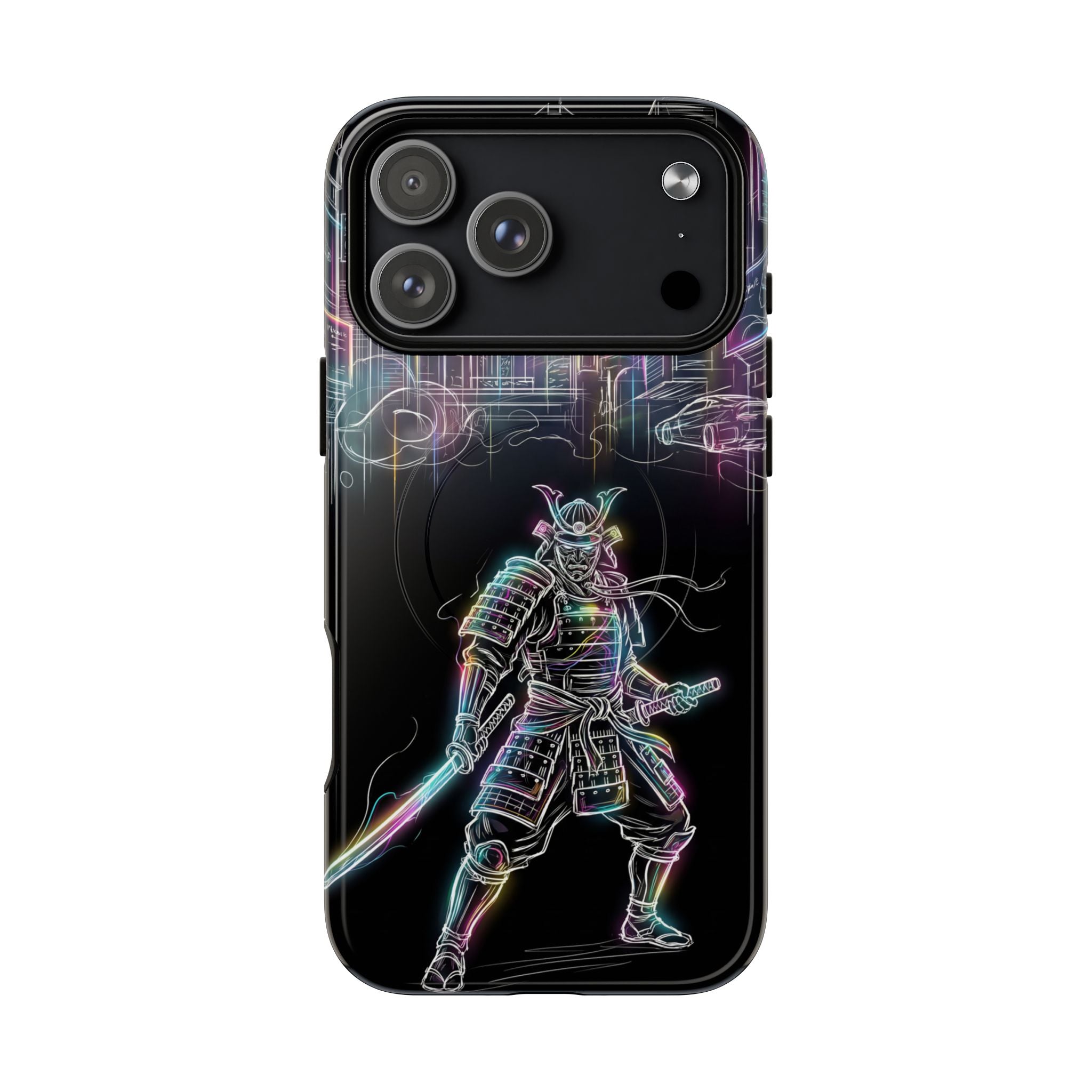 Neon Samurai MagSafe iPhone Case | Cyberpunk City Armor
