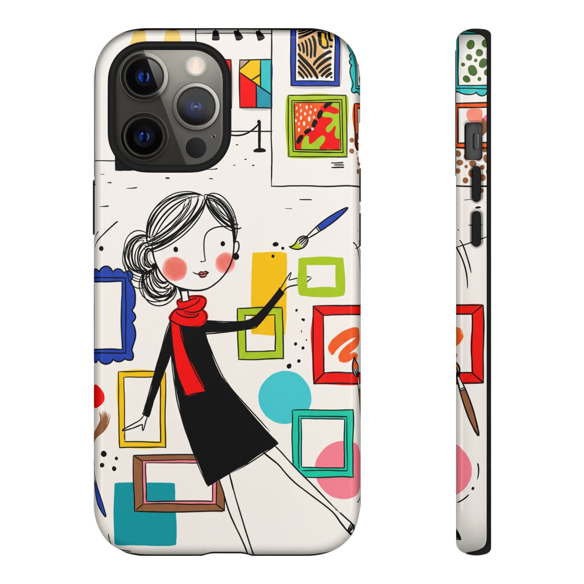 Art Gallery Illustration iPhone Case | Cute Woman with Frames Design