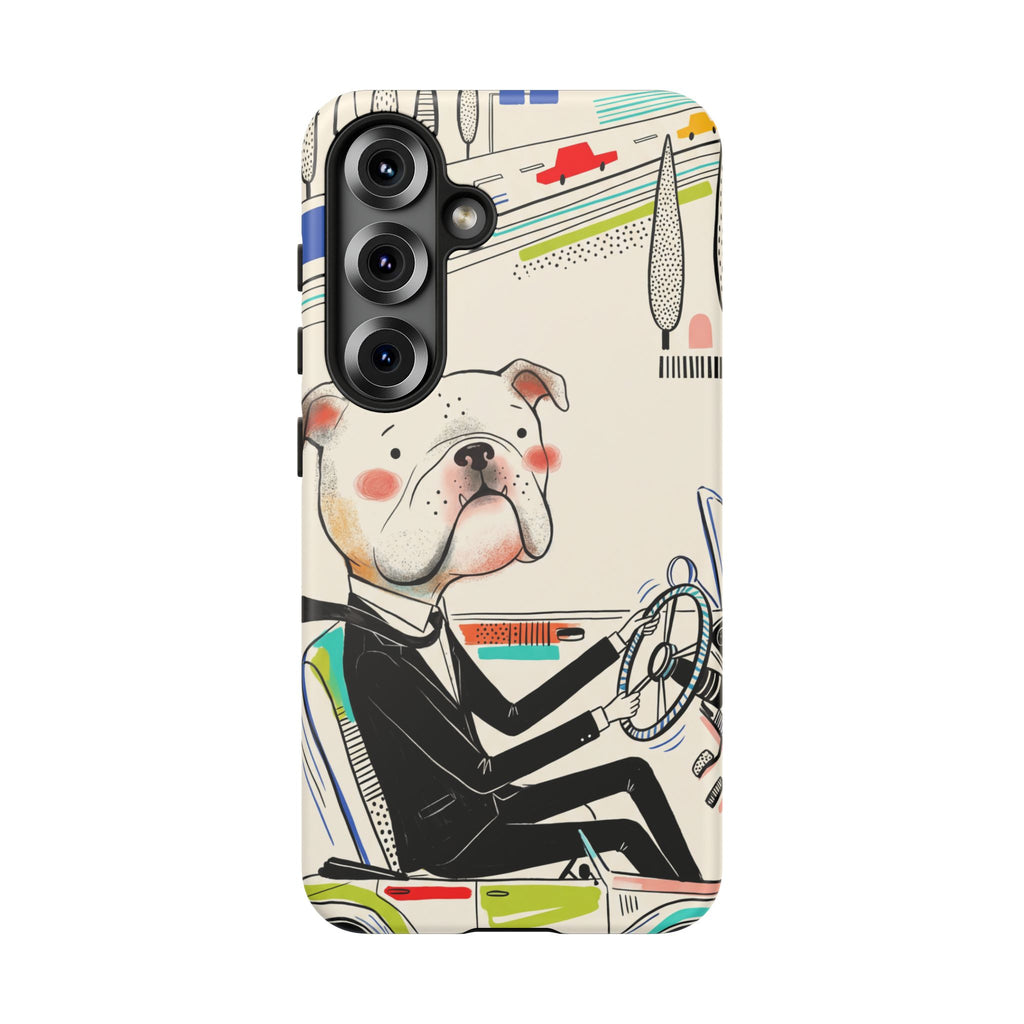 Bulldog Driver Samsung Galaxy Phone Case | Cute Retro Dog Illustration