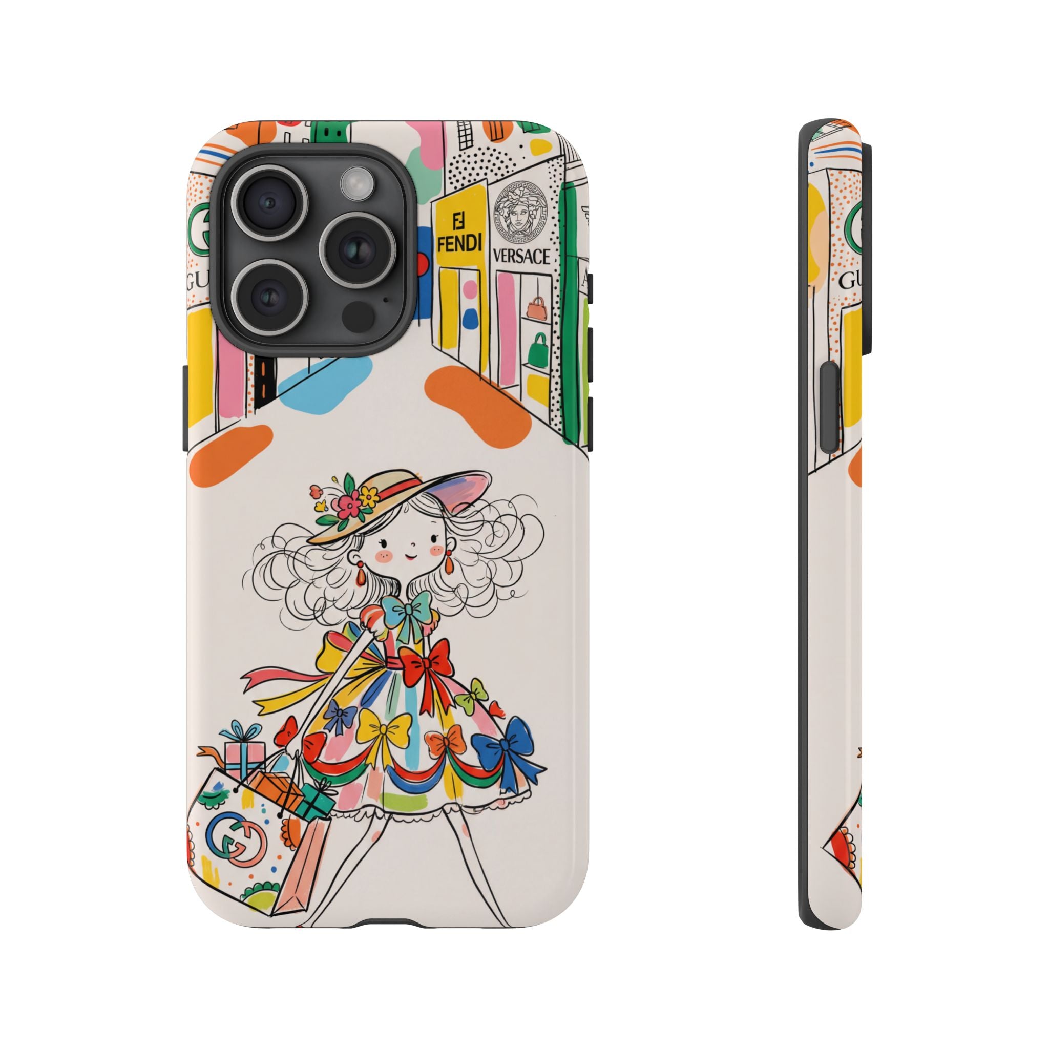 Cute Fashion Girl iPhone Case | Colourful Shopping Street Design