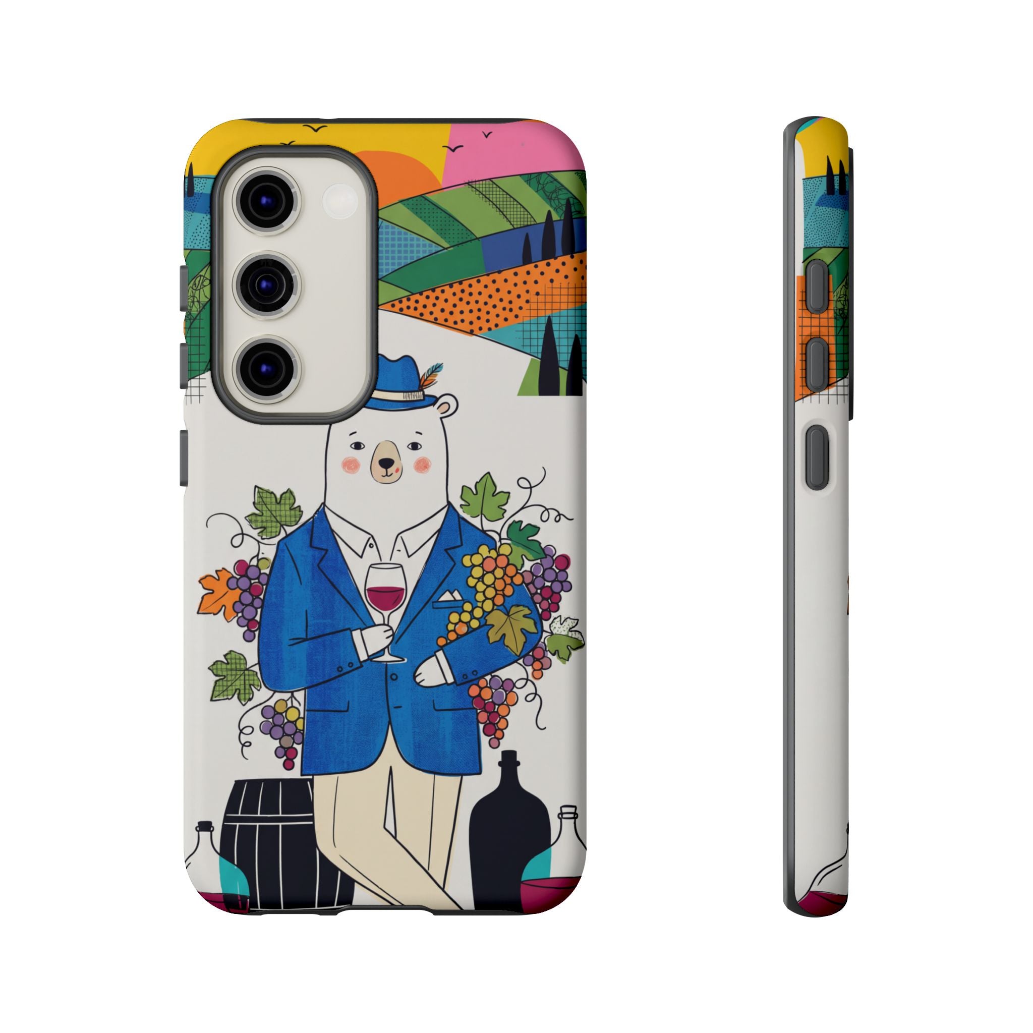 Dapper Polar Bear Wine Lover Illustrated Protective Samsung Galaxy Phone Case