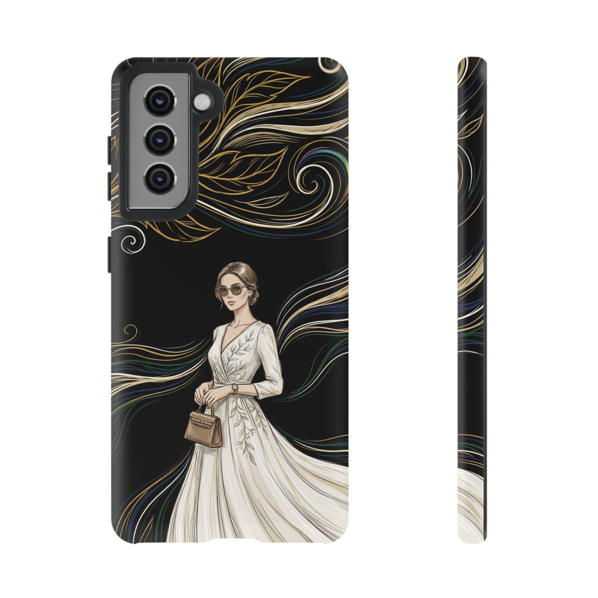Elegant Woman Illustration Samsung Galaxy Phone Case | Vintage Bride in Flowing Gown