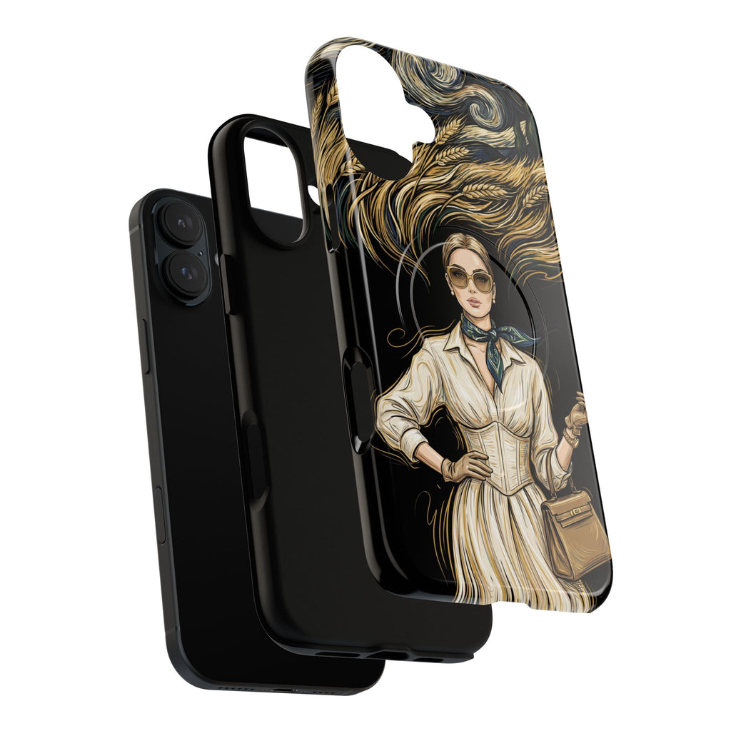 Vintage Elegance MagSafe iPhone Case | Retro Woman with Flowing Golden Hair