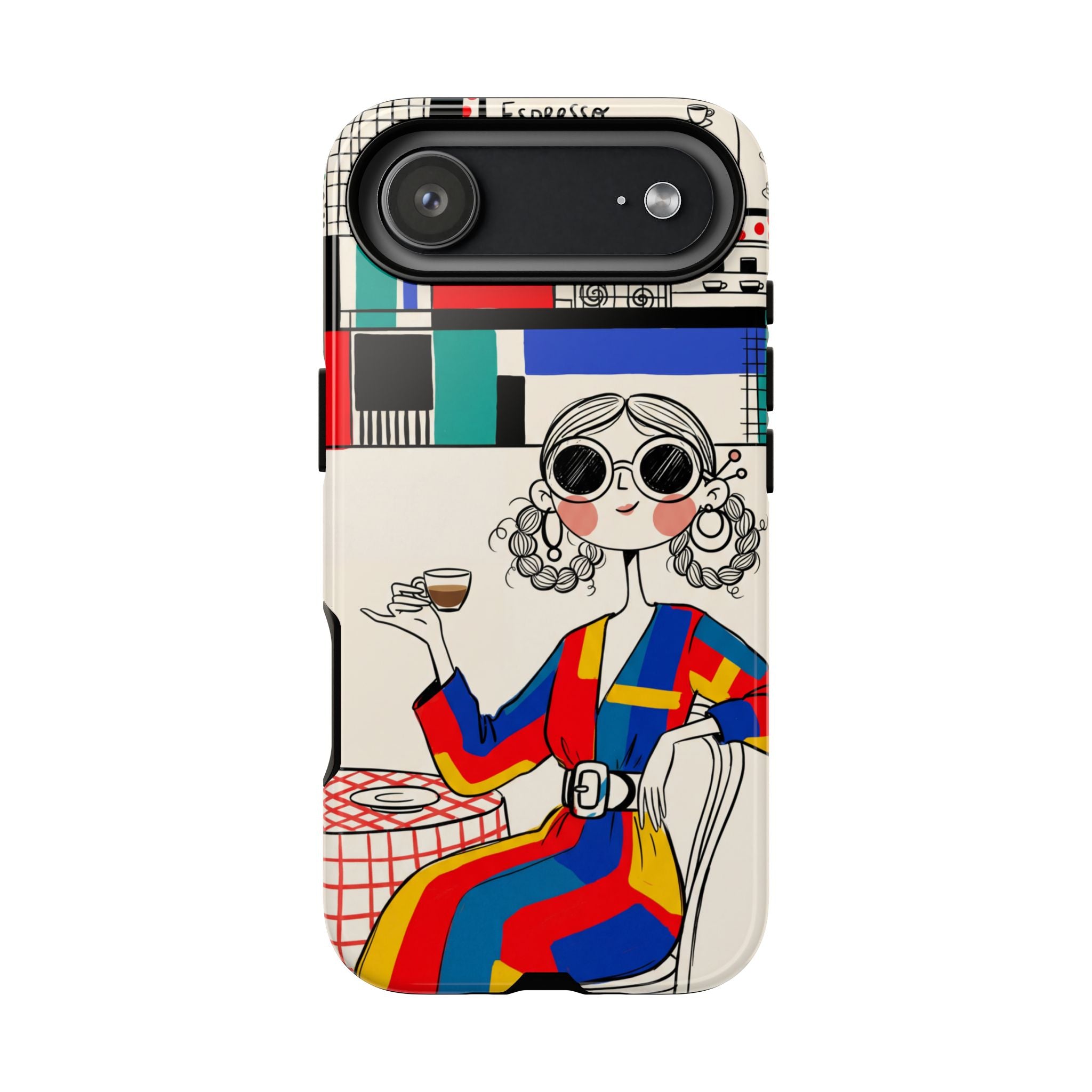 Retro Cafe iPhone Case | Colourful Chic Woman Illustration
