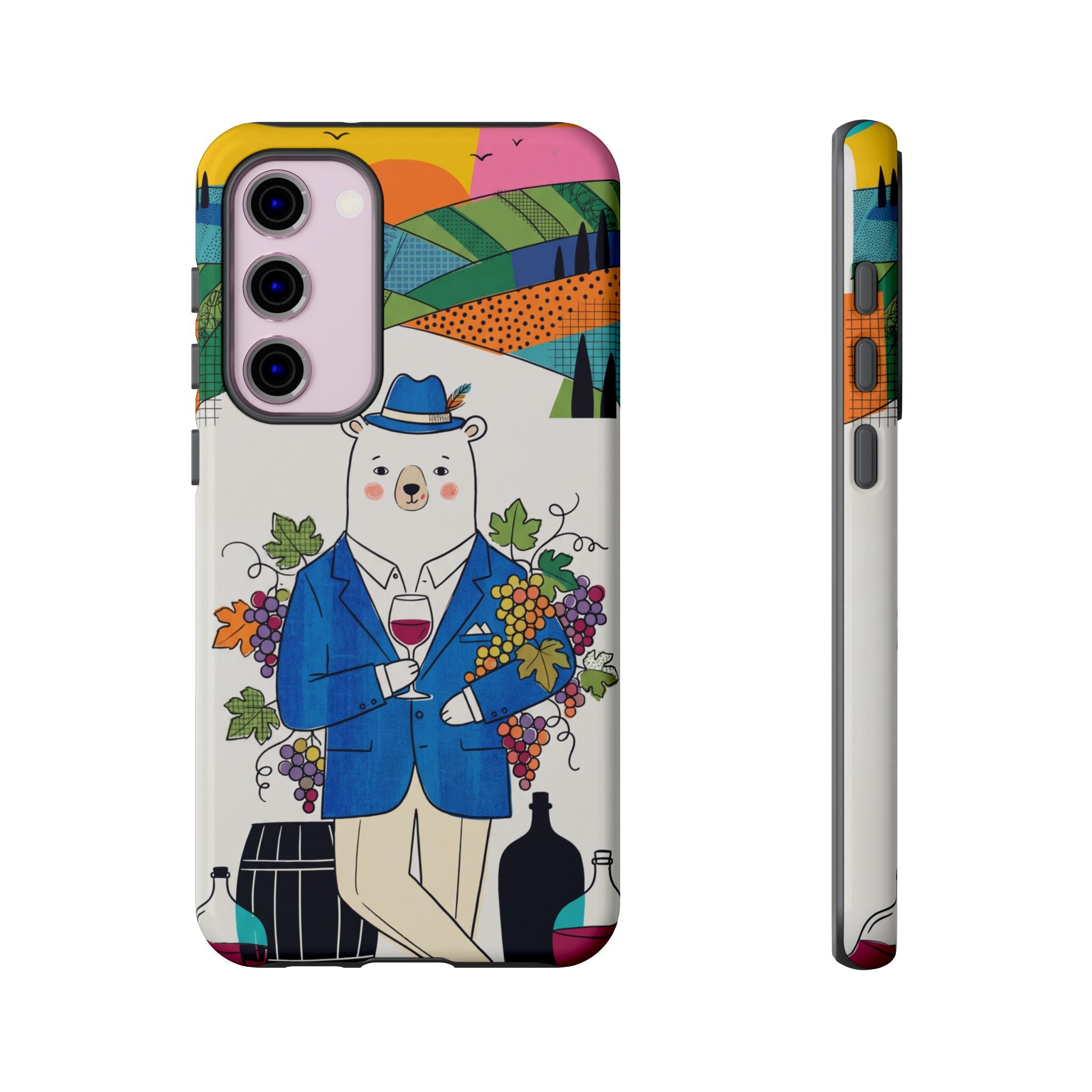 Dapper Polar Bear Wine Lover Illustrated Protective Samsung Galaxy Phone Case