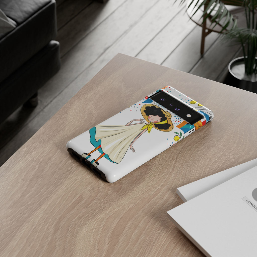 Graziosa custodia per Google Pixel con ragazza estiva | Custodia protettiva con illustrazione costiera stravagante