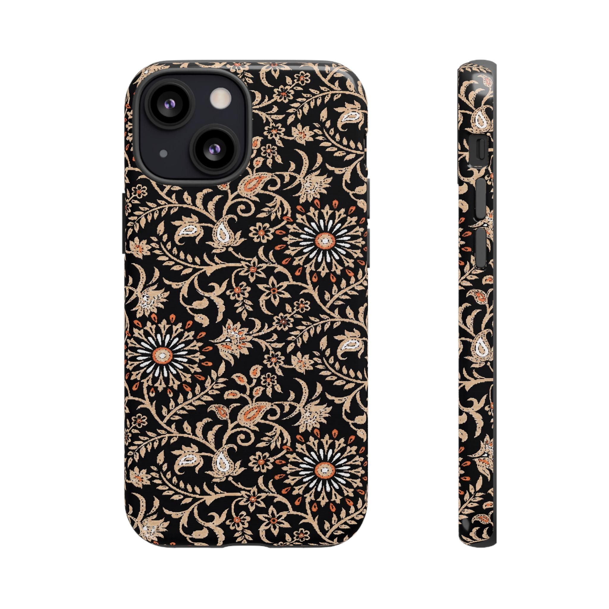 Batik Floral Black Ornate Daisies Tough iPhone Case