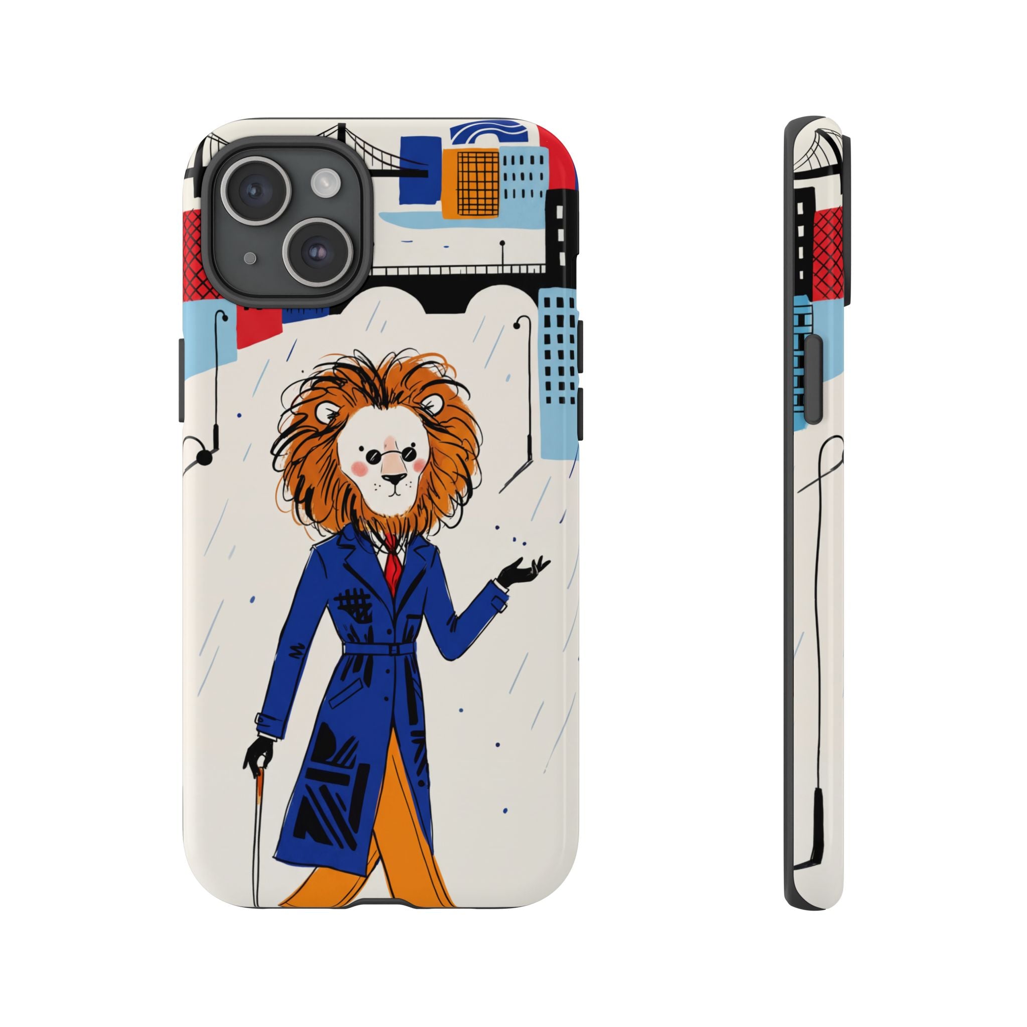 Lion Gentleman iPhone Case | Dapper Lion in City Rain