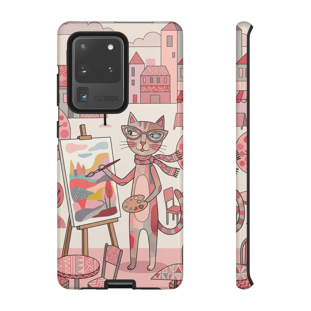 Artistic Cat Samsung Galaxy Phone Case | Painter Kitty Illustration Tough Case