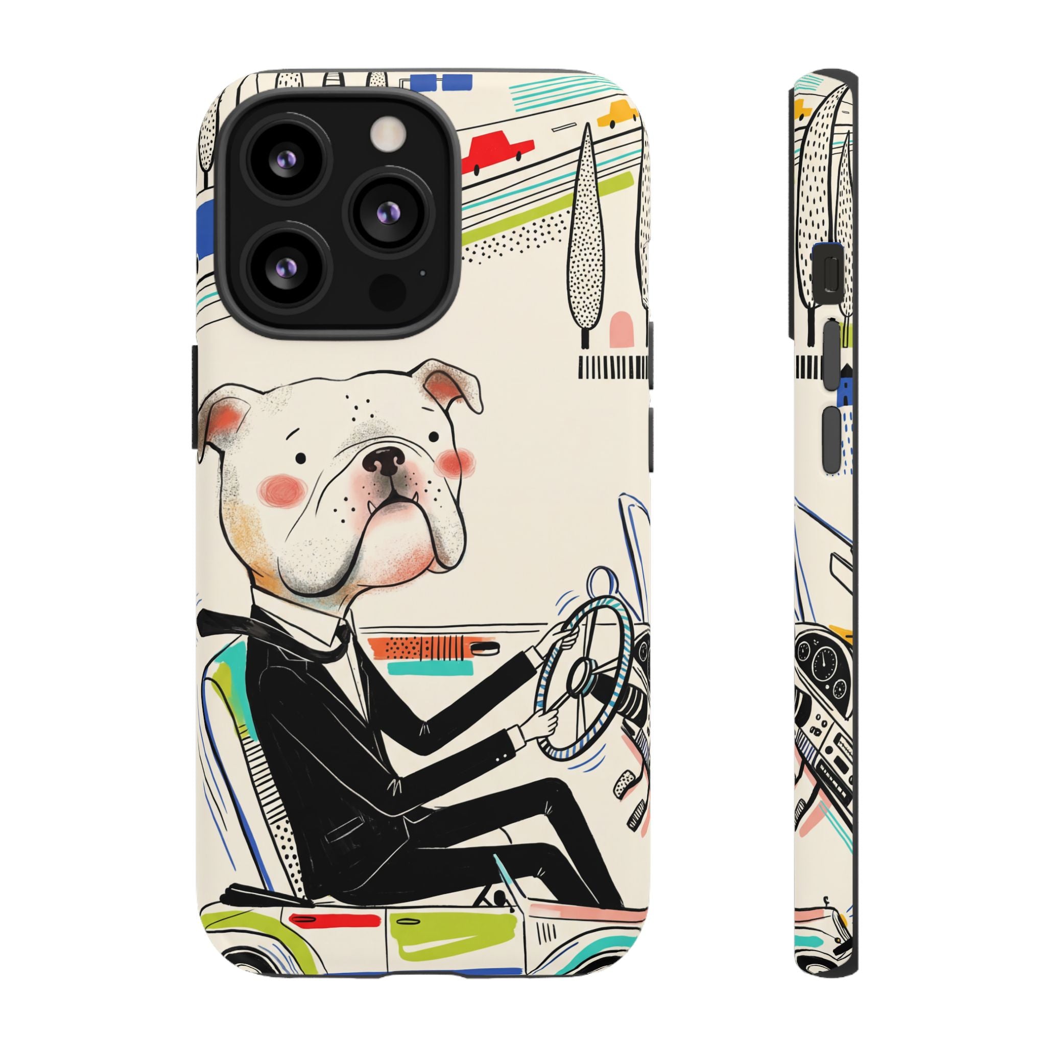 Bulldog Driver iPhone Case | Cute Retro Dog Illustration