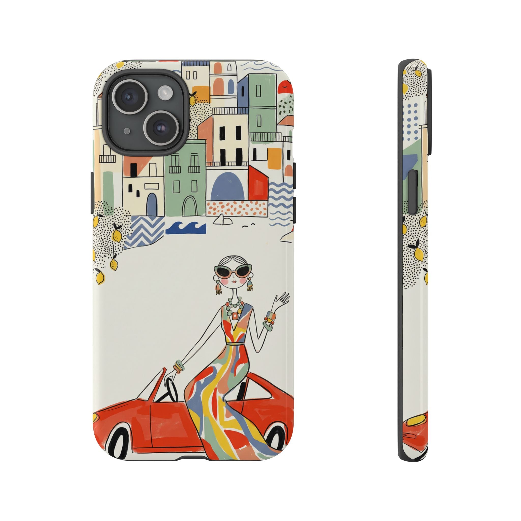 Stylish Riviera iPhone Case | Chic Retro Woman in Convertible Design