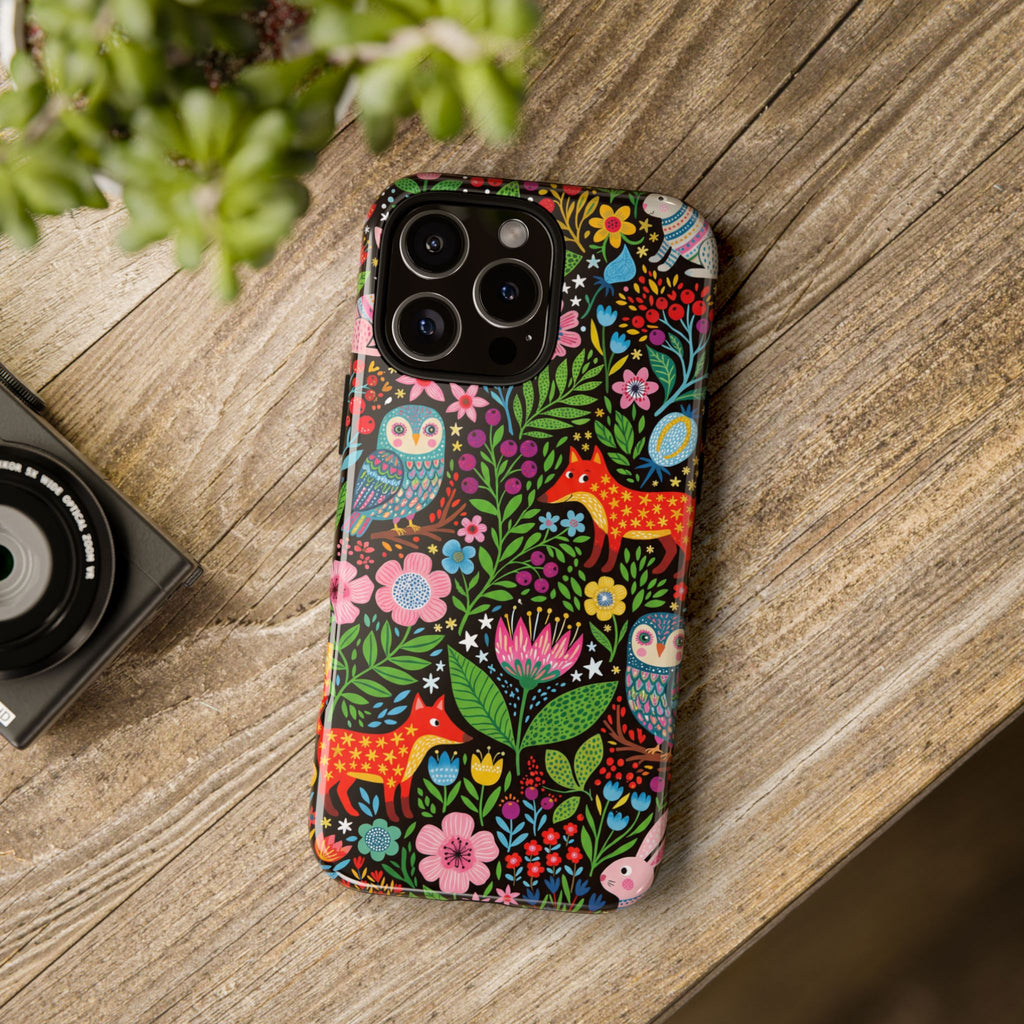 Floral Woodland iPhone Case | Colourful Fox & Owl Protective Cover