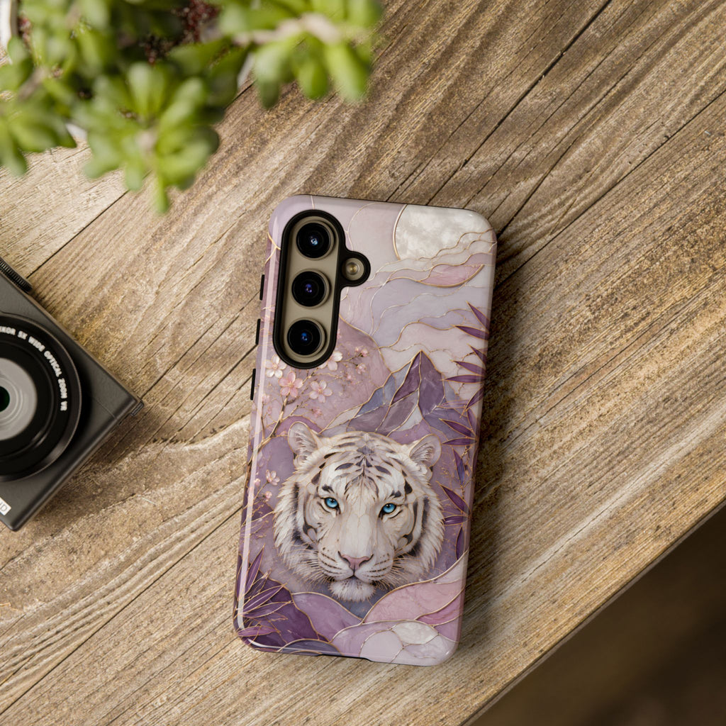 White Tiger Samsung Galaxy Phone Case | Cherry Blossom Art Cover