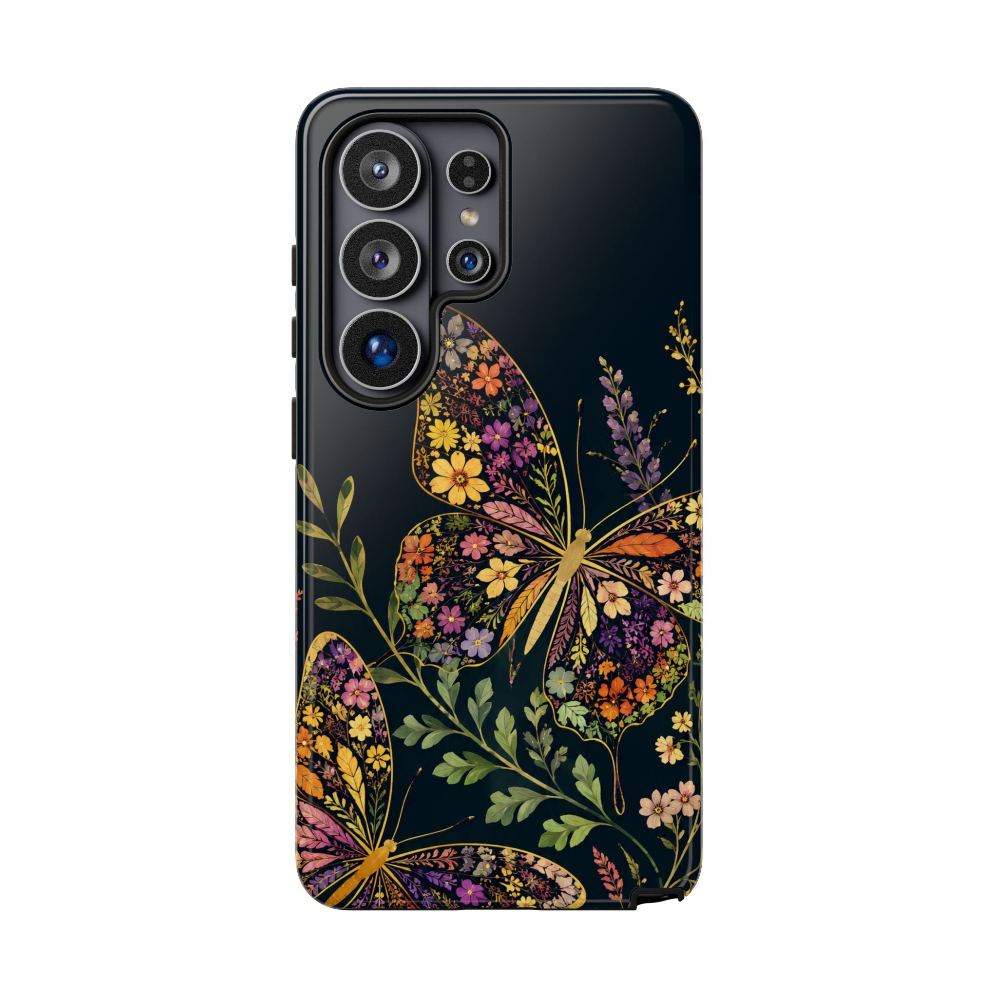 Floral Butterfly Tough Samsung Galaxy Phone Case | Cute Cottagecore Gold Lavender Cover