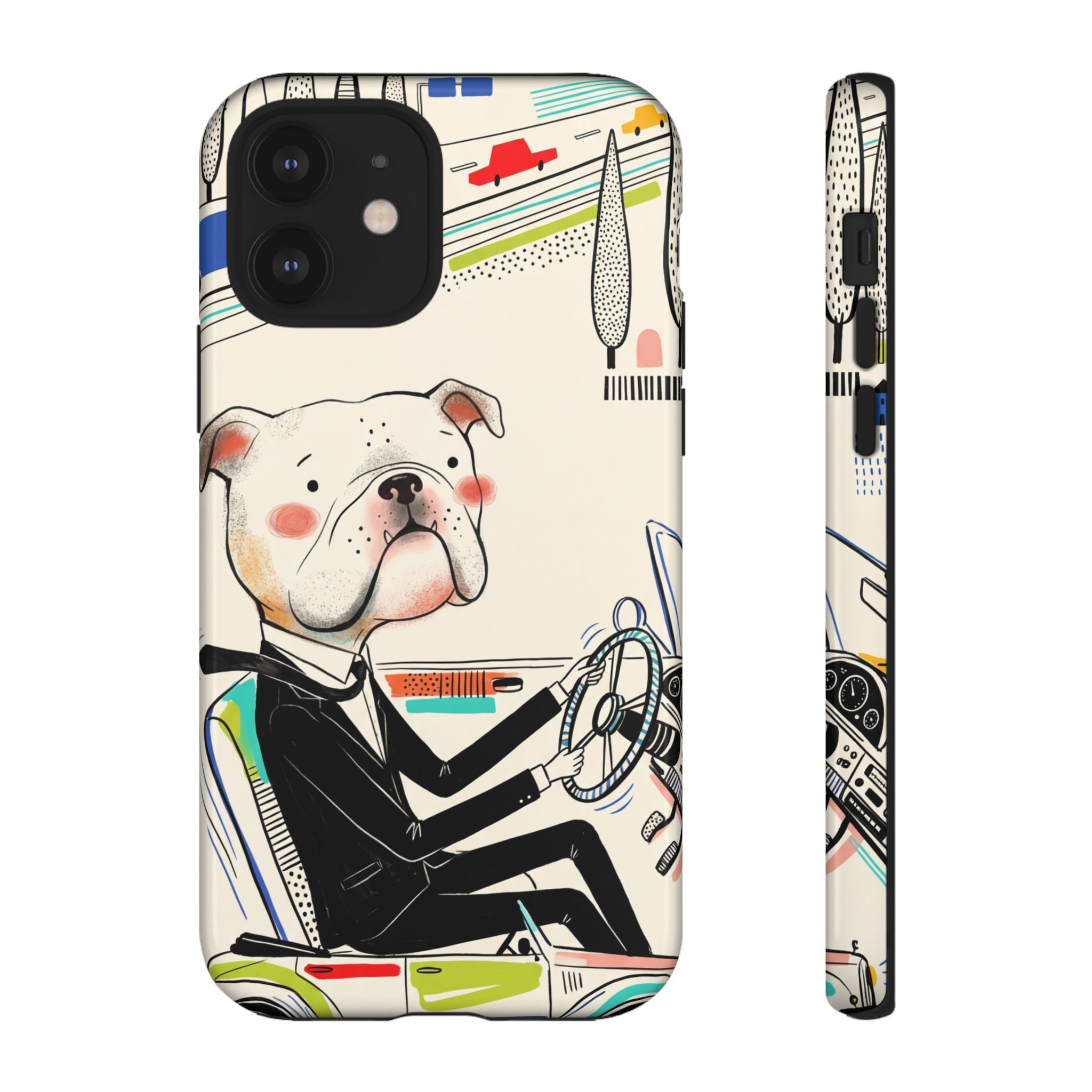 Bulldog Driver iPhone Case | Cute Retro Dog Illustration