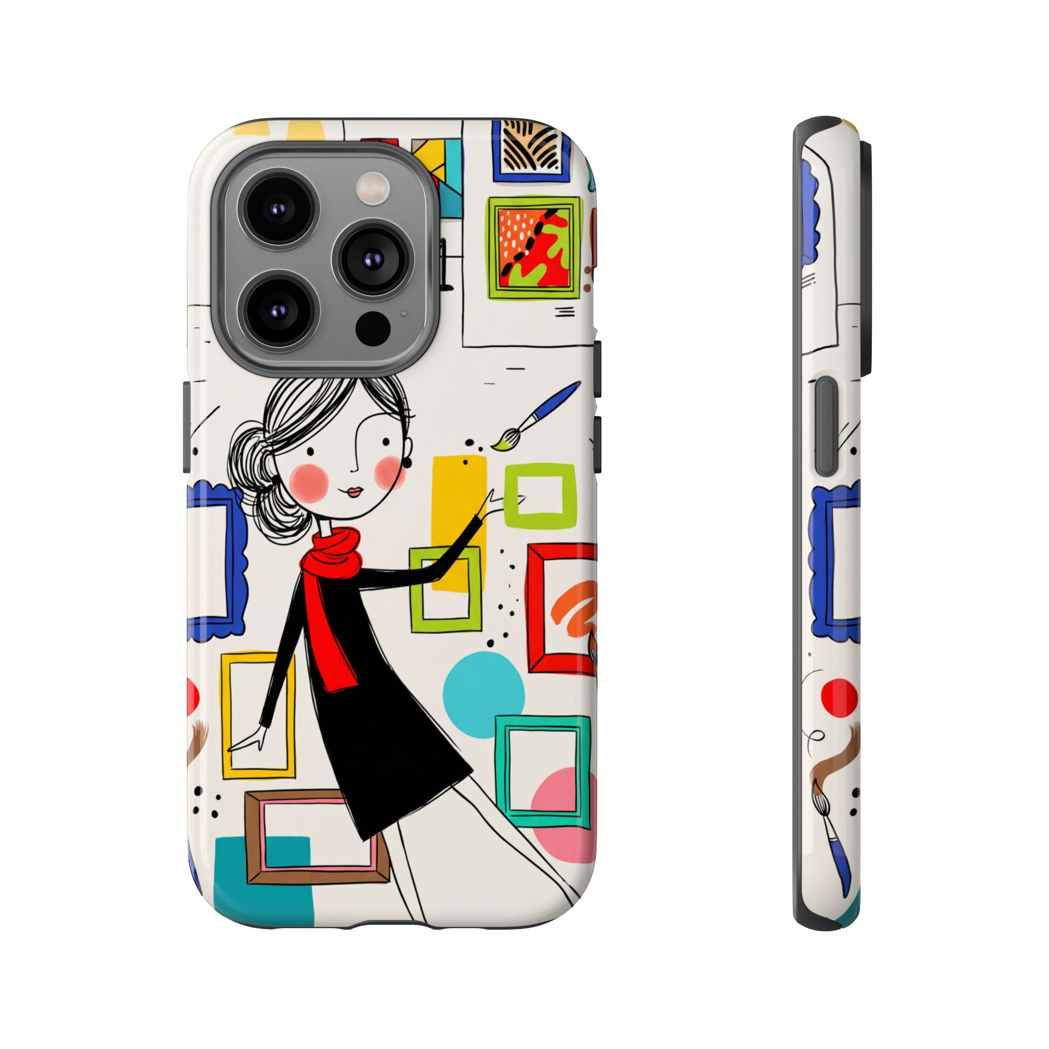 Art Gallery Illustration iPhone Case | Cute Woman with Frames Design
