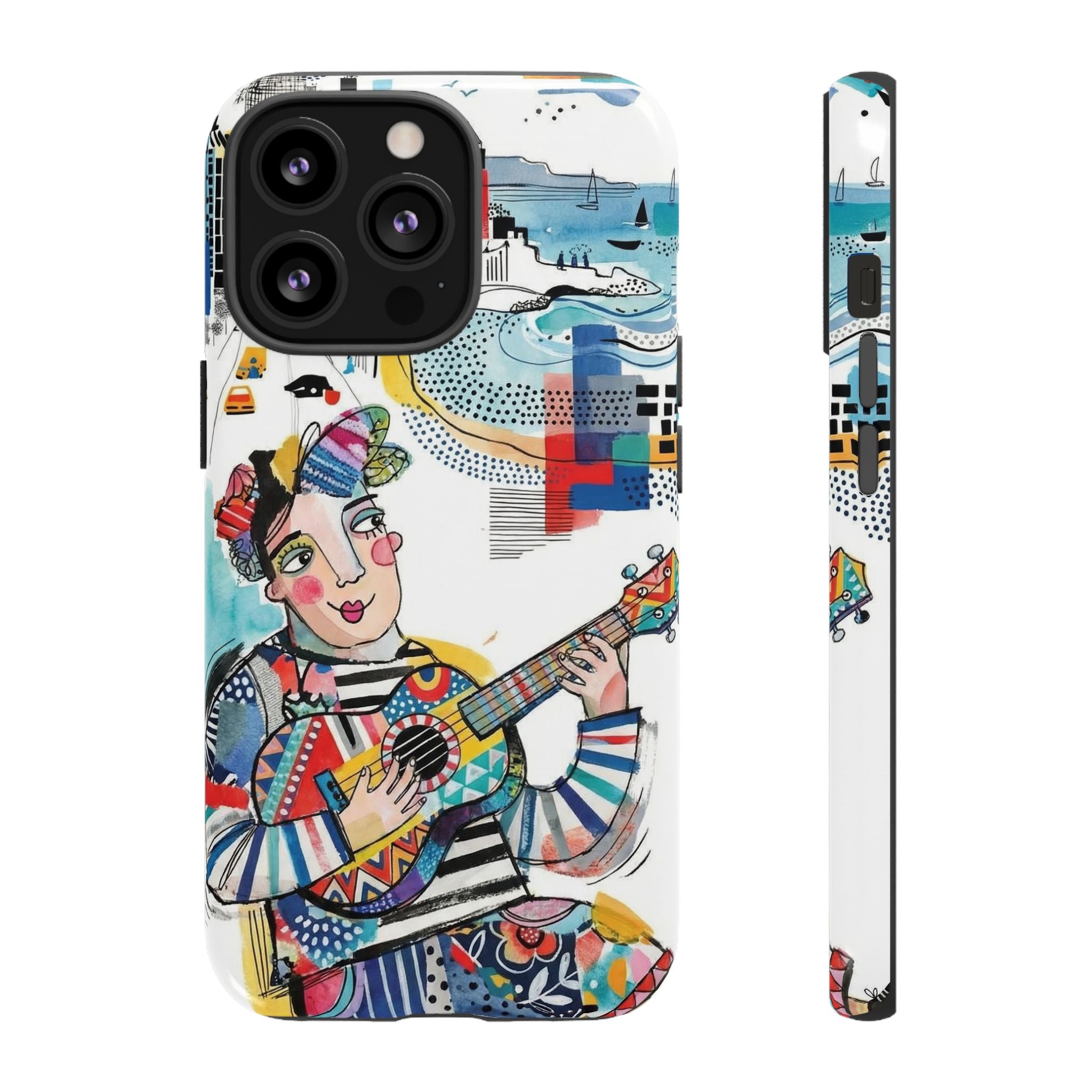 Artistic Musician iPhone Case | Colorful Guitar Cityscape Tough Case