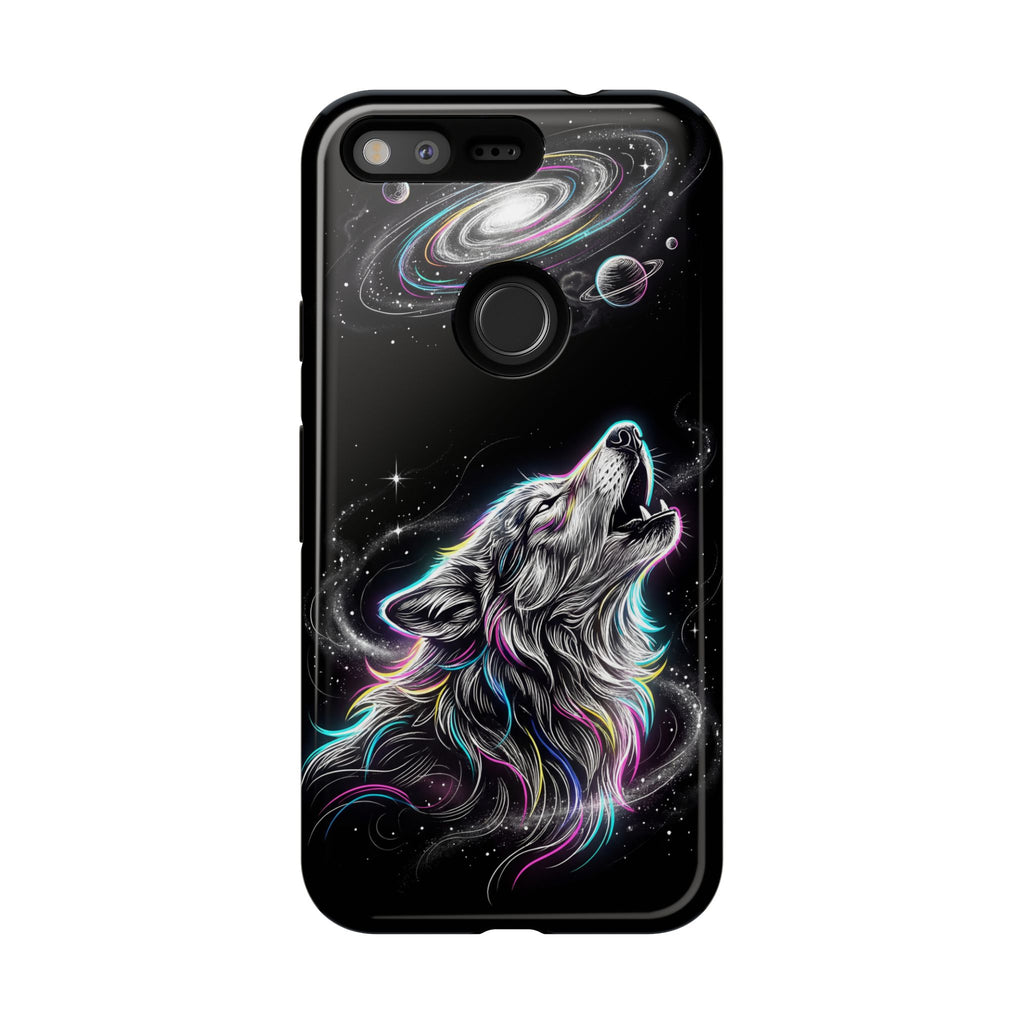 Wolf Galaxy Tough Google Pixel Phone Case | Colorful Howling Wolf Space Design