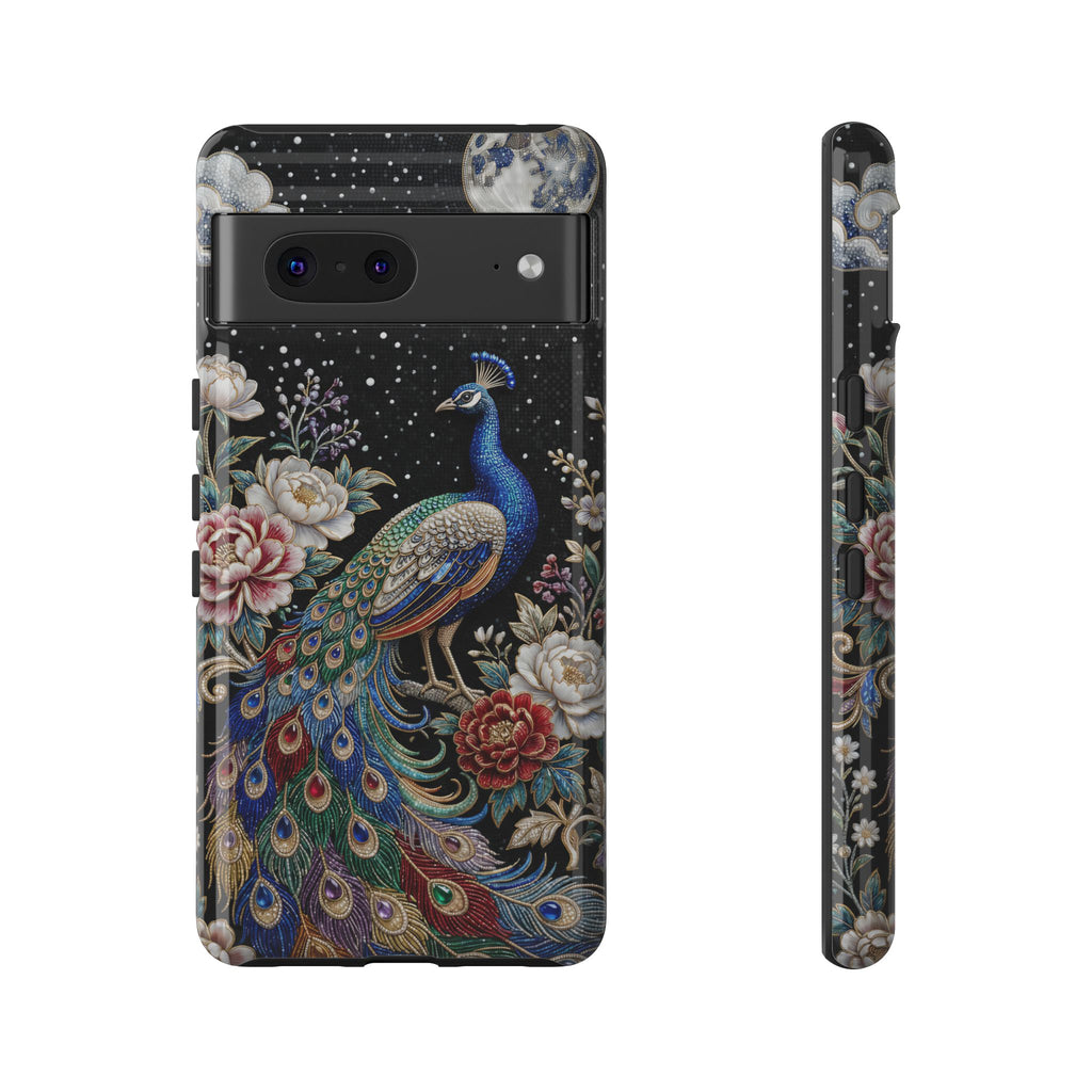 Cover per telefono Google Pixel resistente Peacock Moon | Elegante cover per telefono floreale