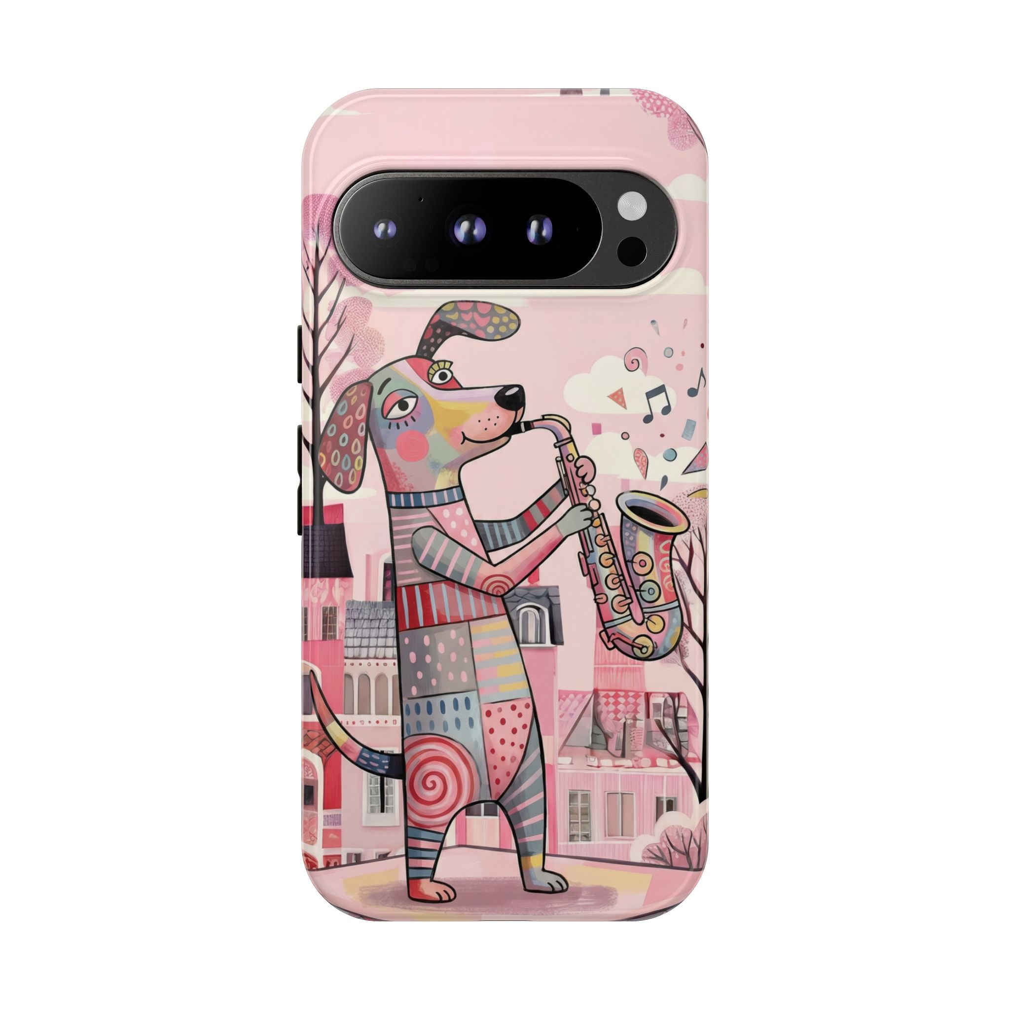 Saxophone Dog Google Pixel Phone Case | Cute Pink Musical Art Protective Case