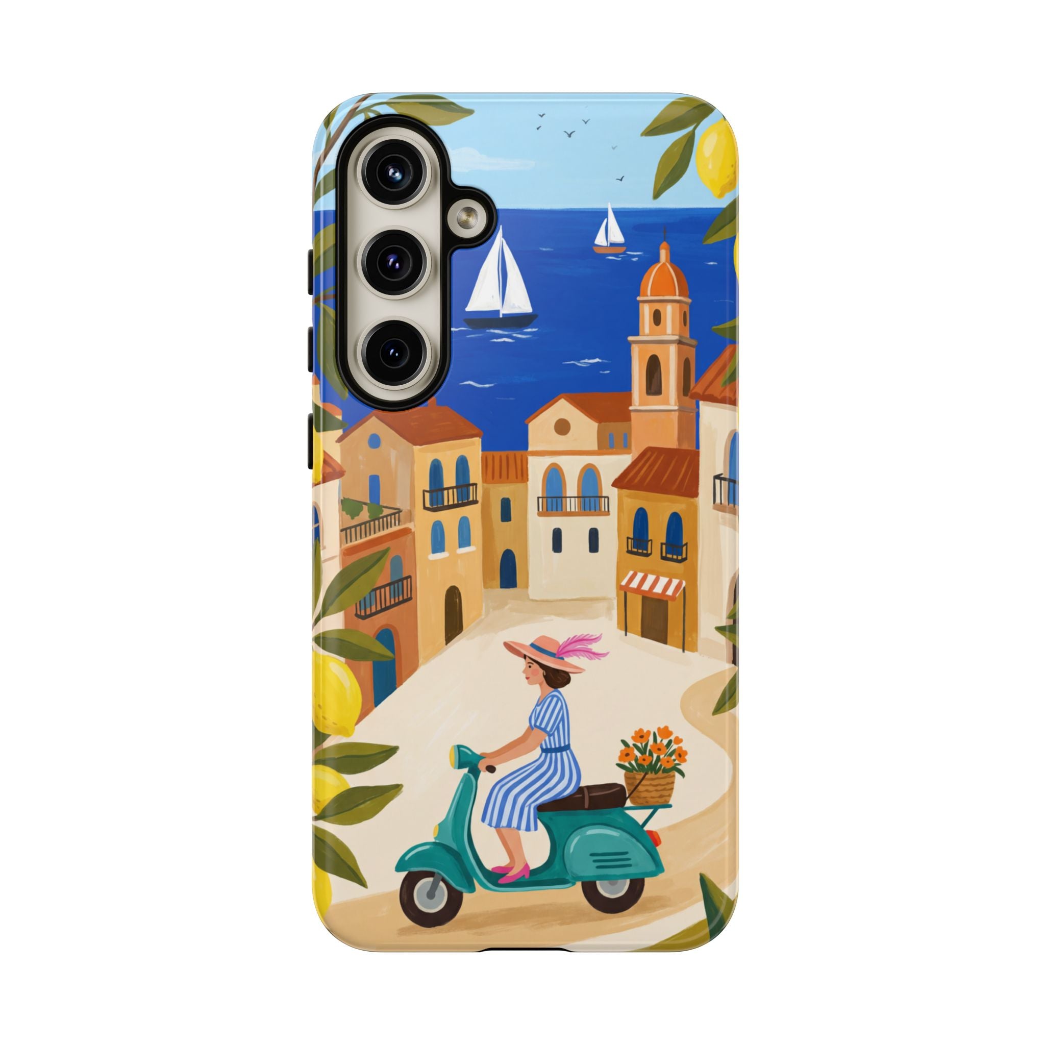 Mediterranean Scooter Samsung Galaxy Phone Case | Coastal Lemon Grove Design