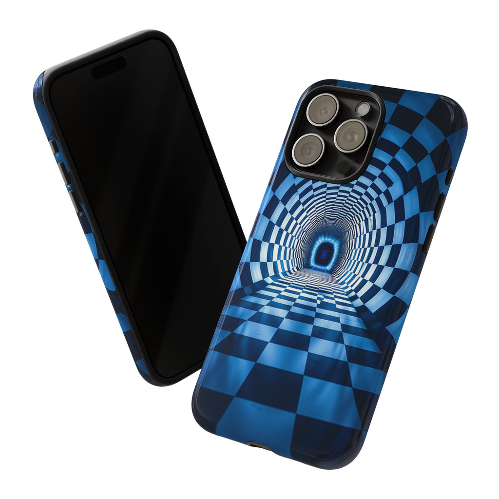 Blue Checkered Tunnel iPhone Case — 3D Optical Illusion Tough Case