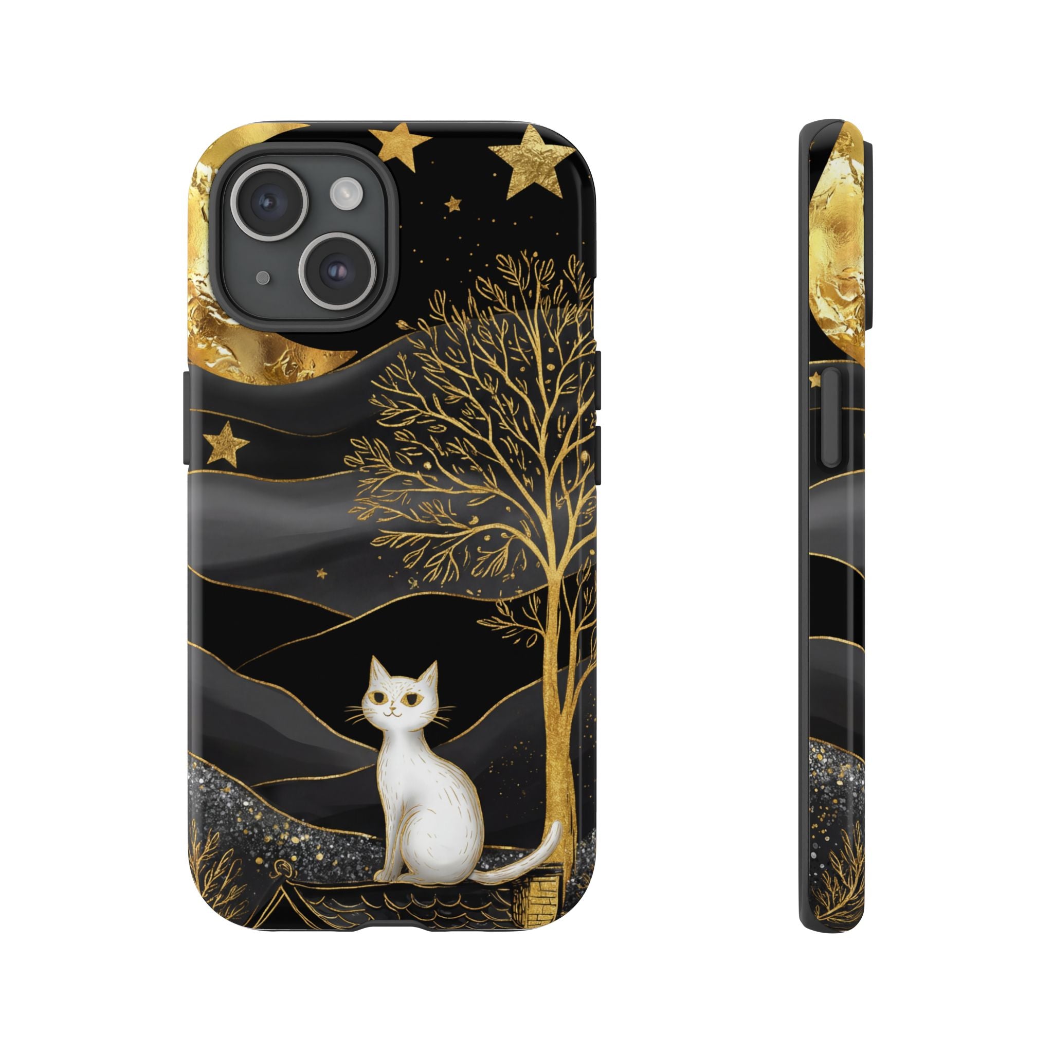 Celestial Cat iPhone Case | Gold Moon & Star iPhone Cover