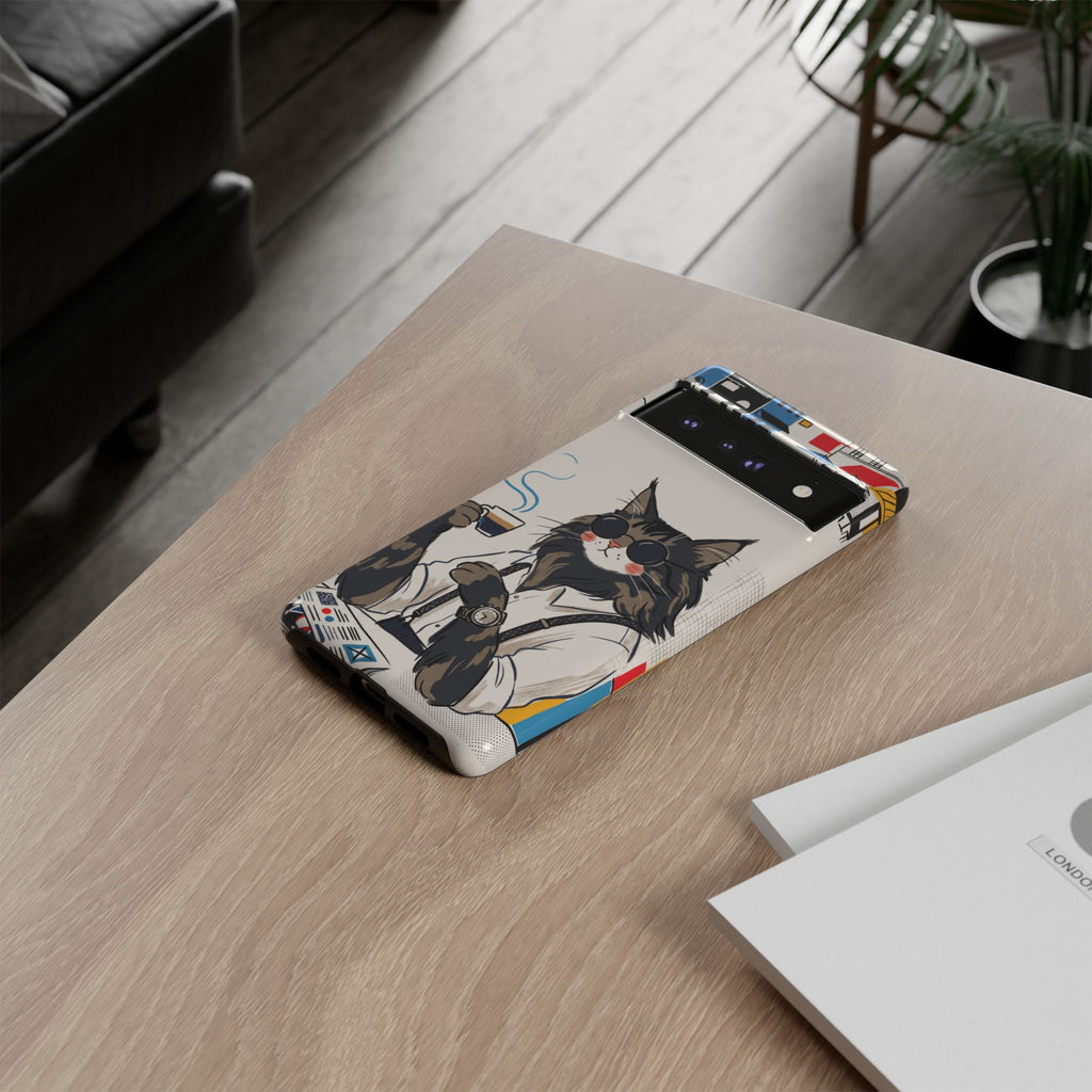 Cat Barista Google Pixel Phone Case | Cool Cat in Sunglasses Coffee Shop Design