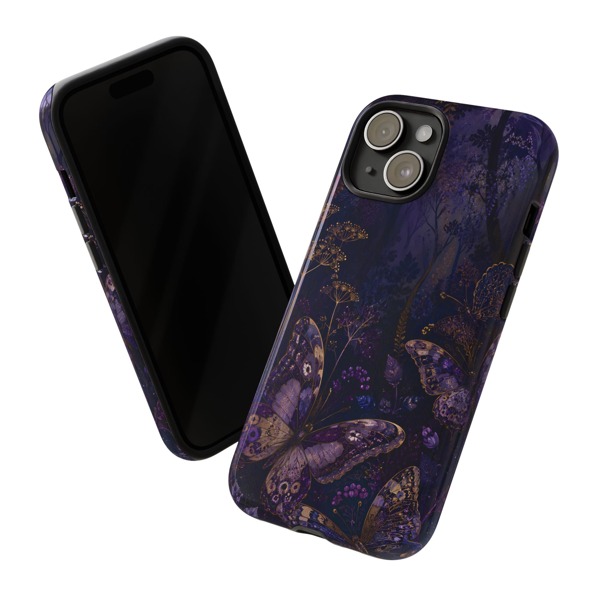 Purple Night Butterflies iPhone case | Moody Purple Floral Cover