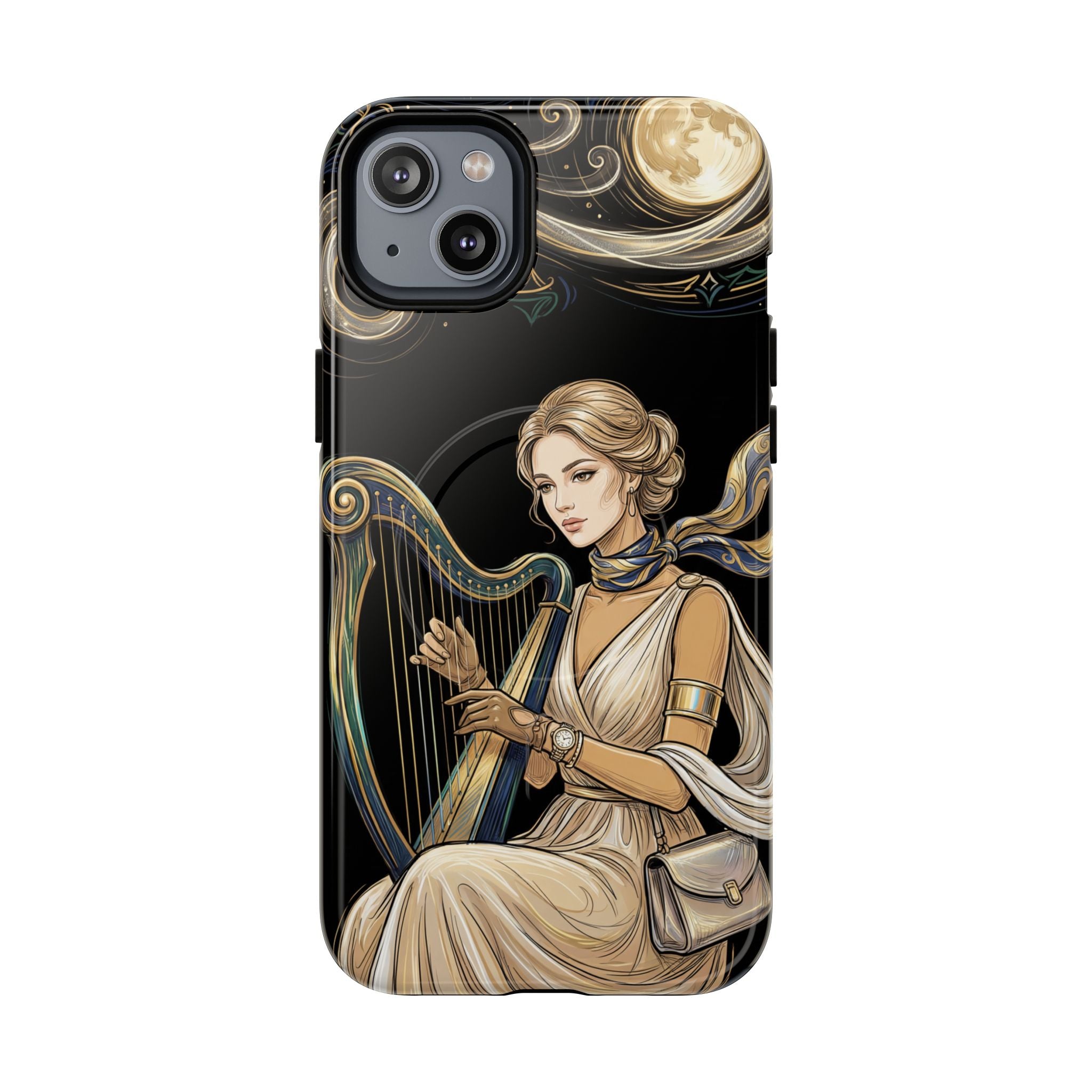 Moonlit Harp MagSafe iPhone Case | Vintage Goddess Musician Art