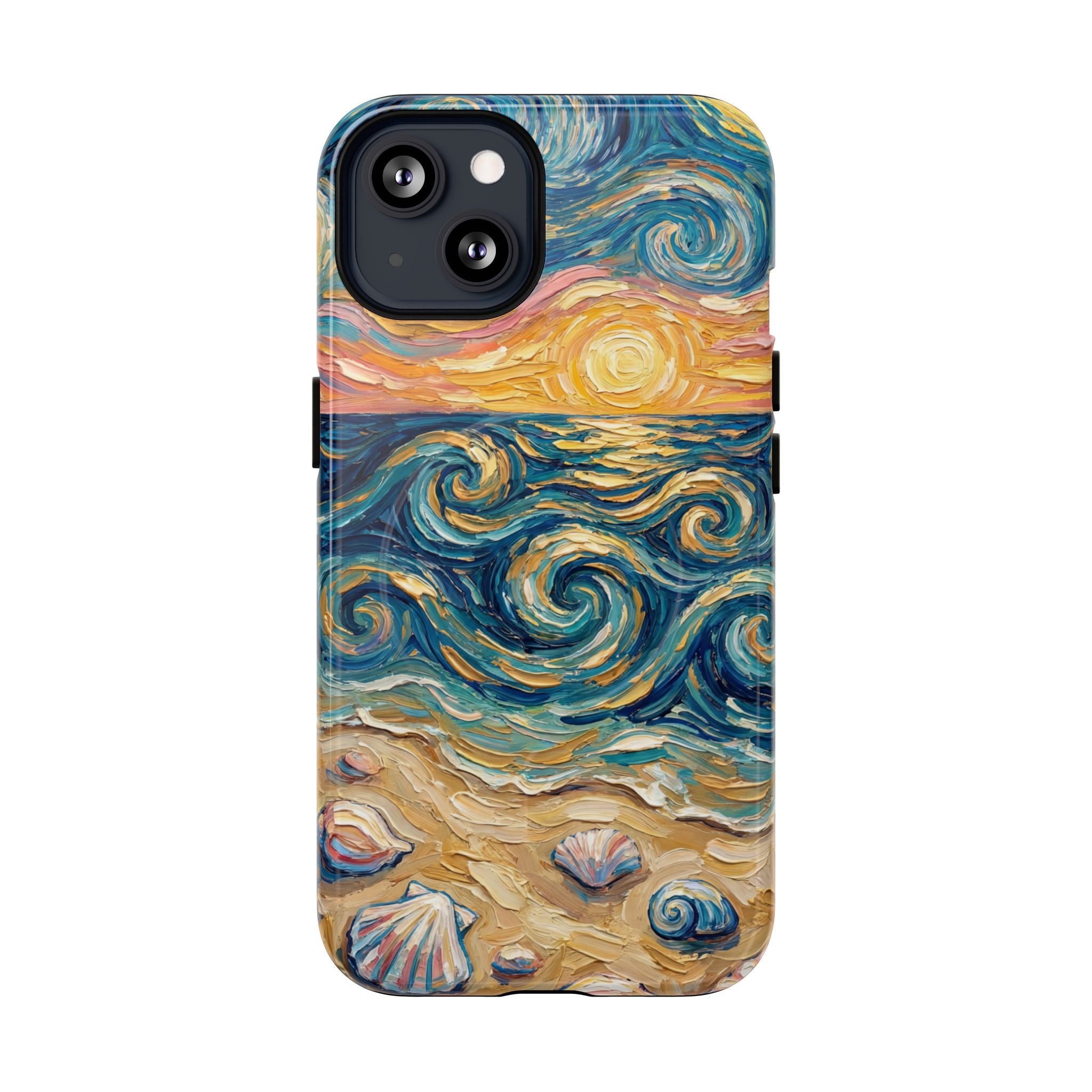 Sunset Ocean Waves MagSafe iPhone Case — Van Gogh‑Style Beach Waves with Shells