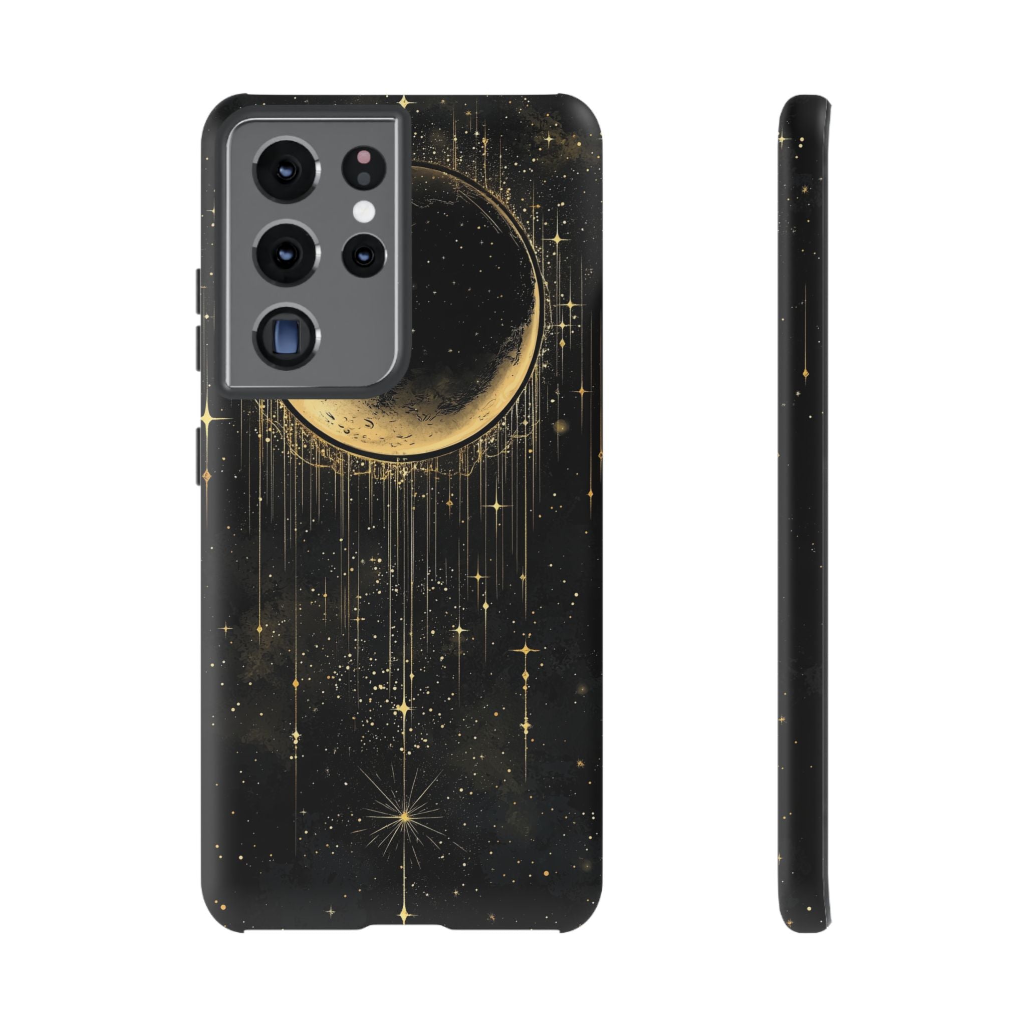 Moonlit Crescent Tough Samsung Galaxy Case | Gold Stars Night Sky