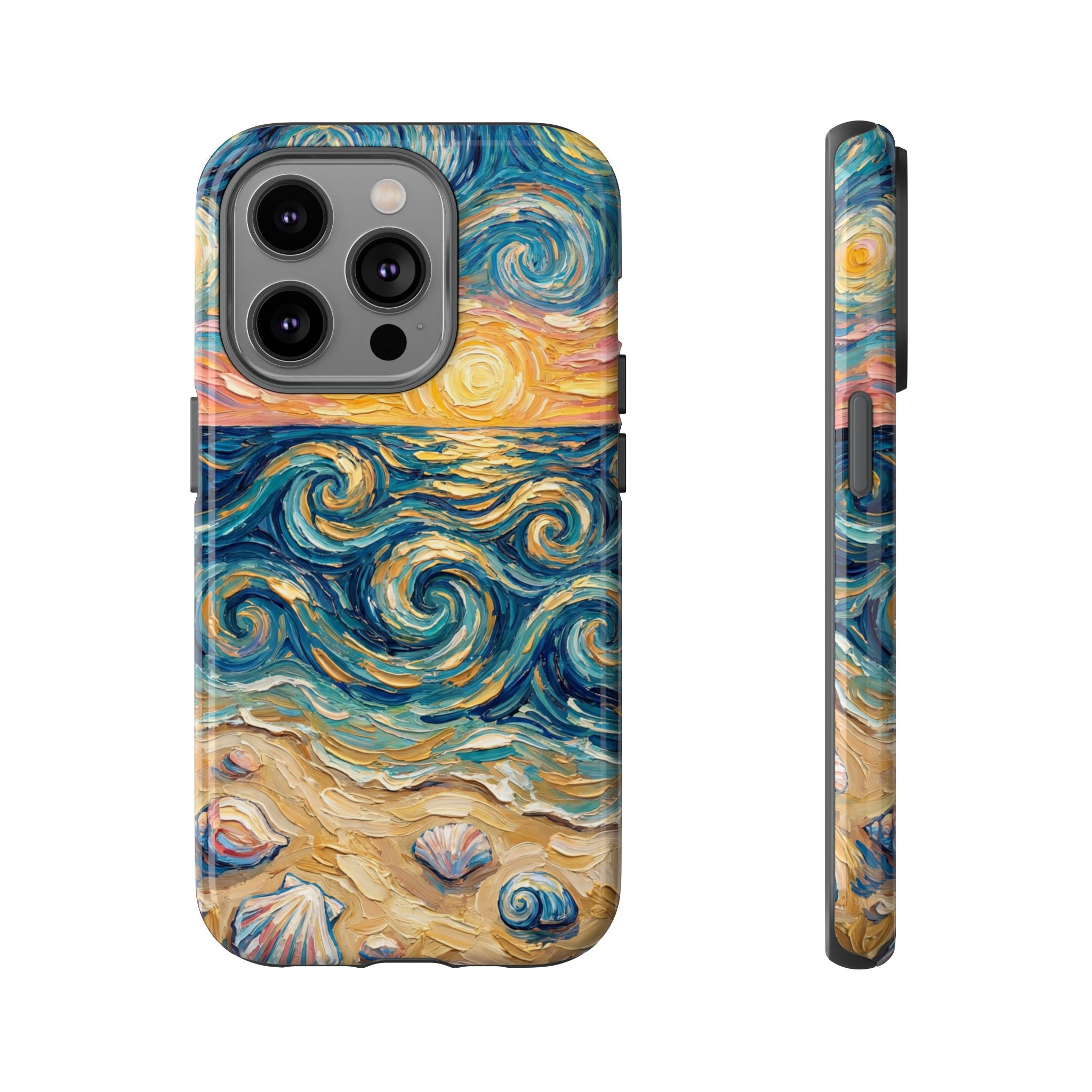 Sea Sunset iPhone Case — Van Gogh‑Style Beach Waves with Shells