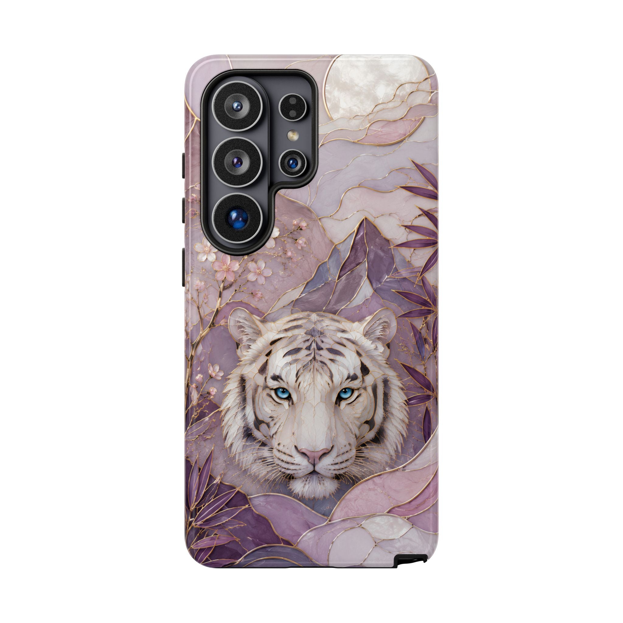 White Tiger Samsung Galaxy Phone Case | Cherry Blossom Art Cover