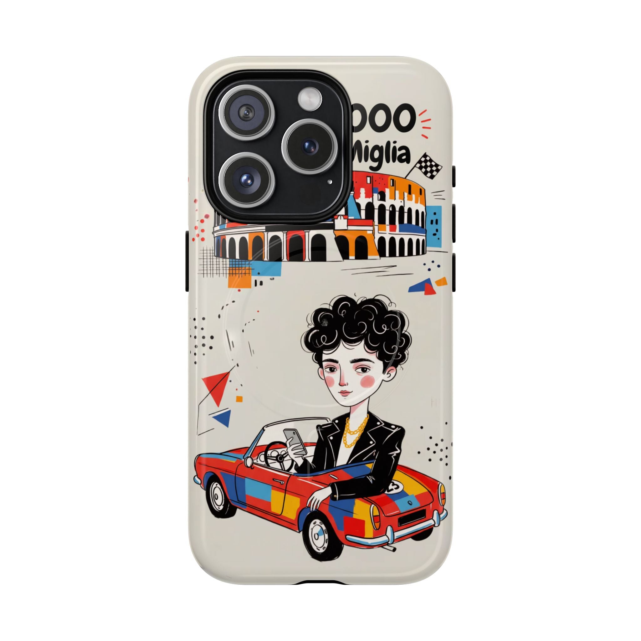 MagSafe iPhone Case | Retro Mille Miglia Car Illustration with Driver