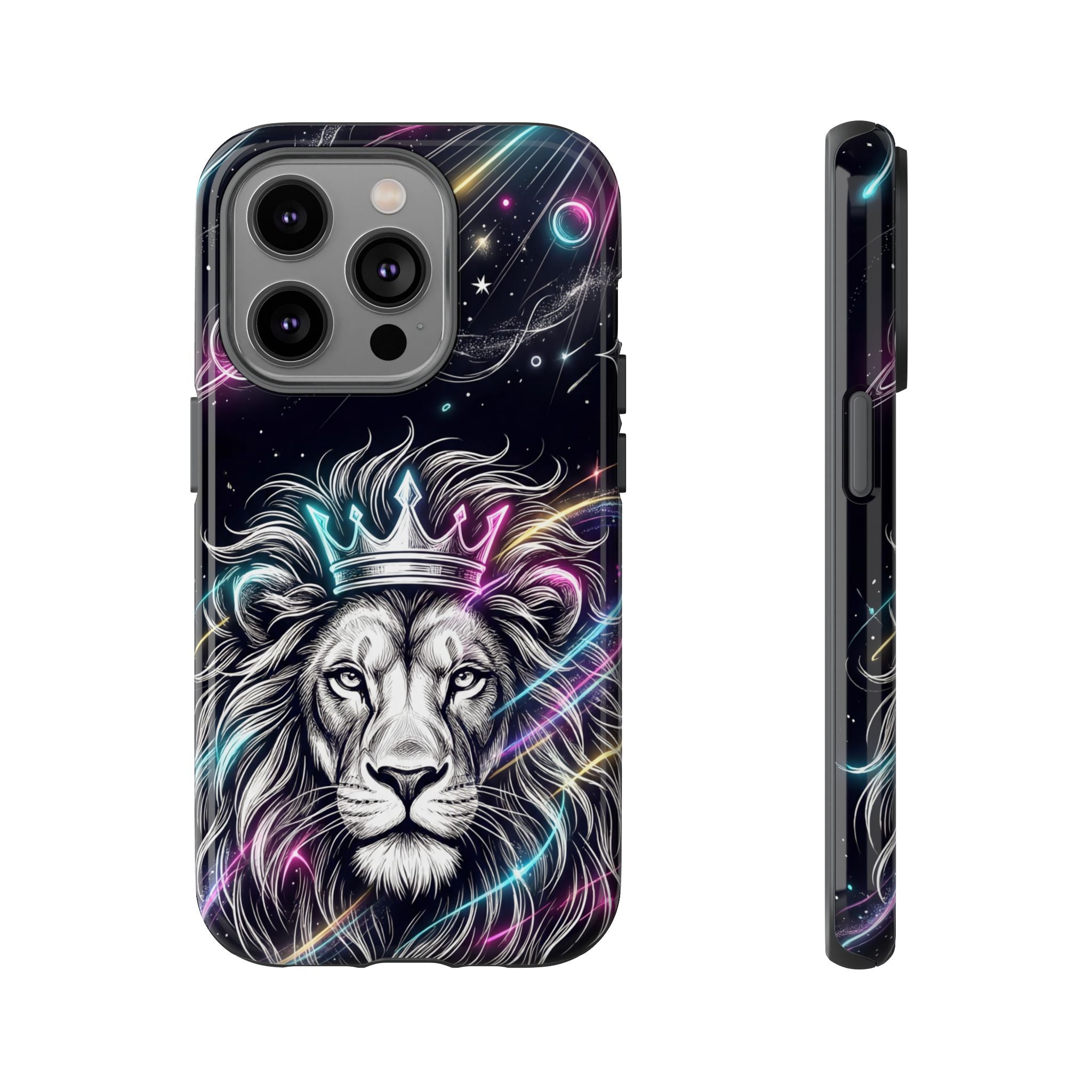 Galaxy Lion iPhone Case | Neon Crowned Lion Protective Case