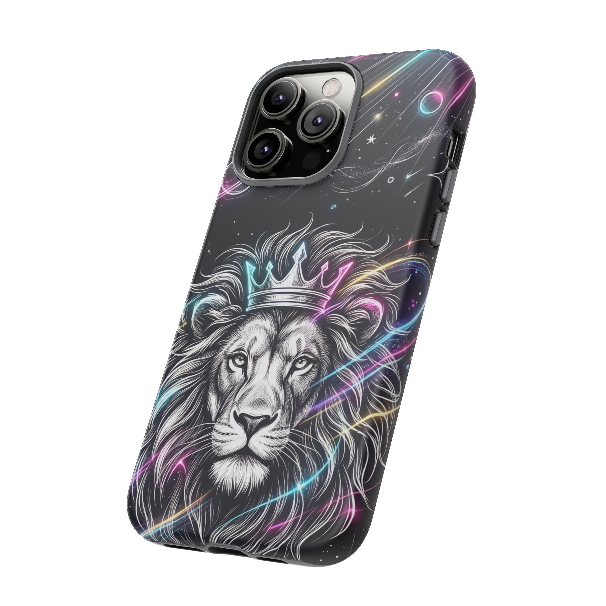 Galaxy Lion iPhone Case | Neon Crowned Lion Protective Case