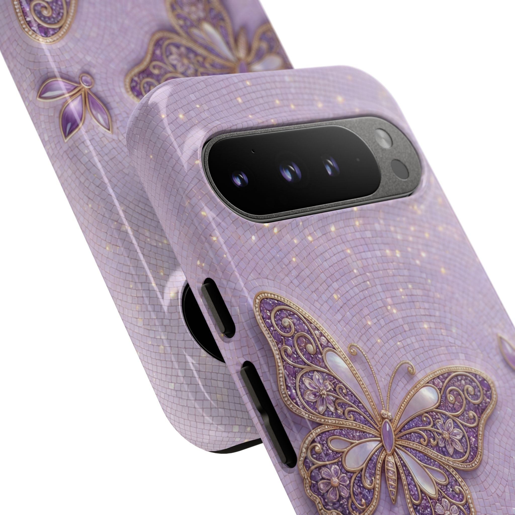 Purple Butterfly Tough Google Pixel Phone Case | Sparkling Floral Protective Cover