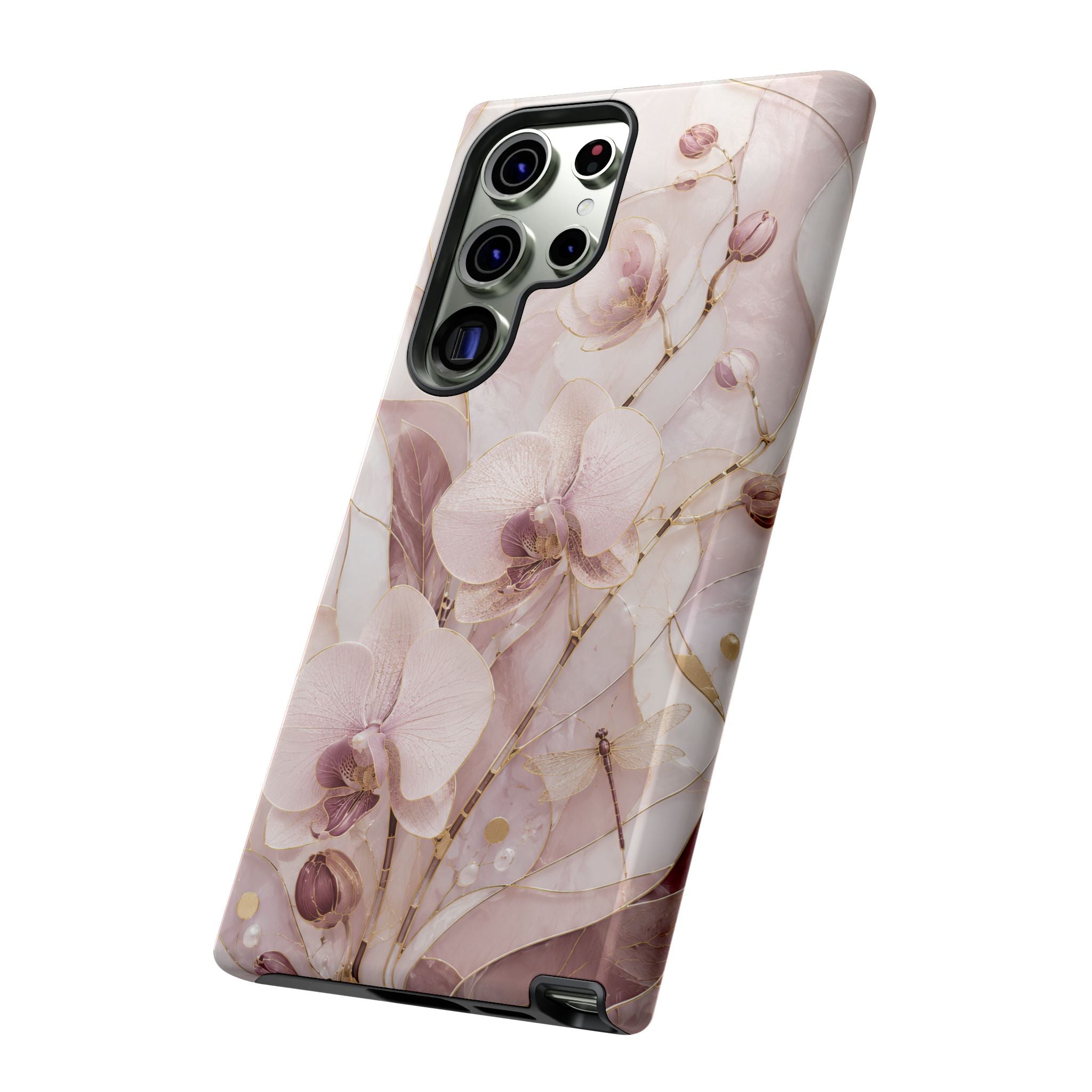 Stained Glass Orchid Samsung Galaxy Phone Case | Pink Floral Protective Case
