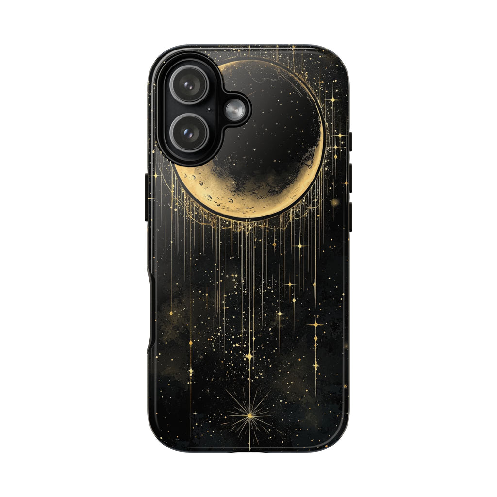 Moonlit Crescent Tough iPhone Case | Gold Stars Night Sky