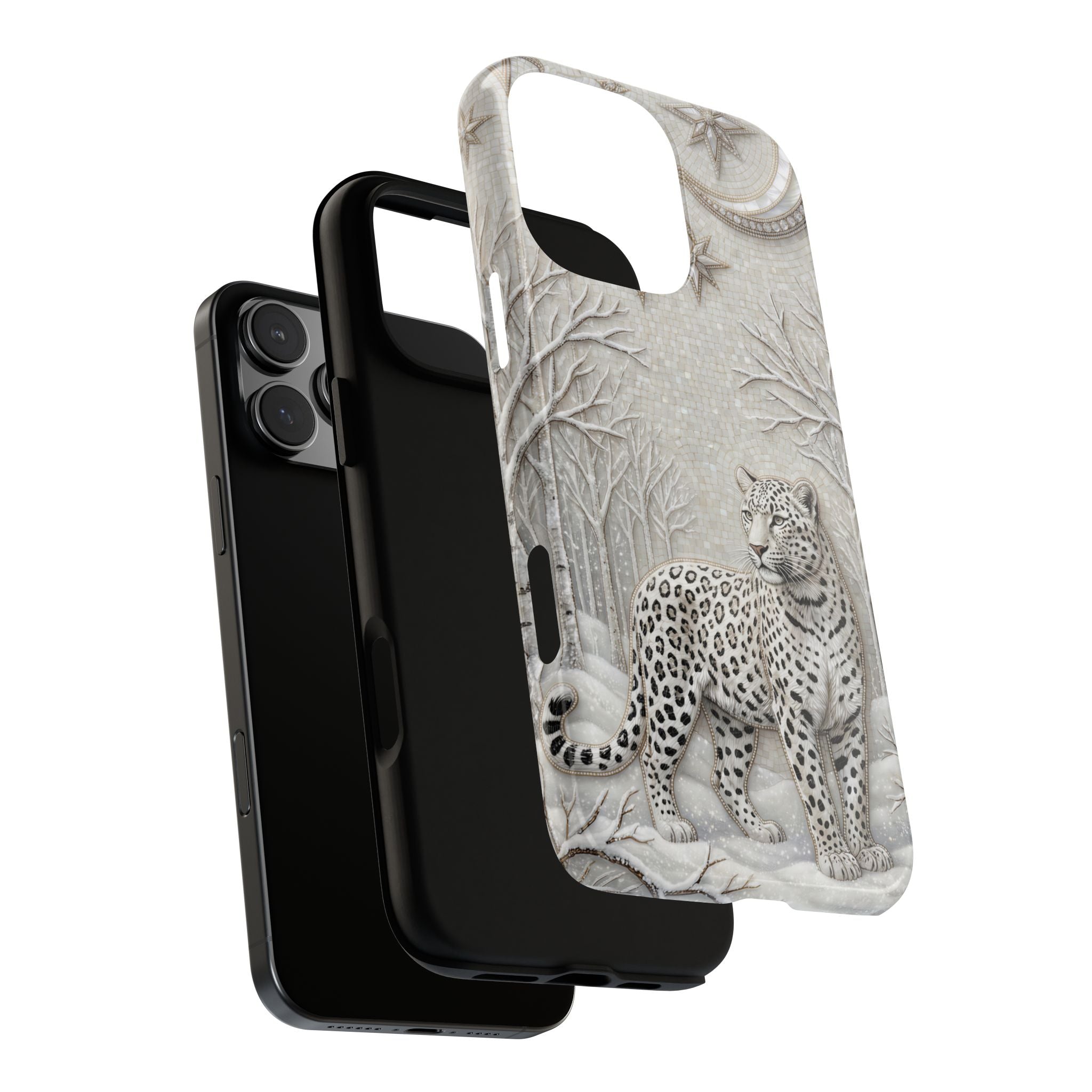 Snow Leopard iPhone Case | Winter Moon Forest Protective Phone Cover