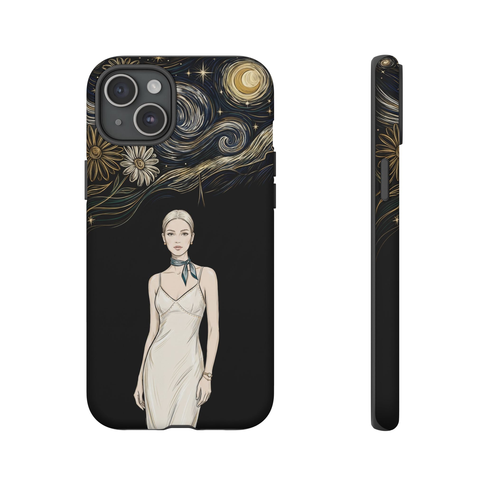 Starry Night Fashion iPhone Case | Elegant Woman Illustration