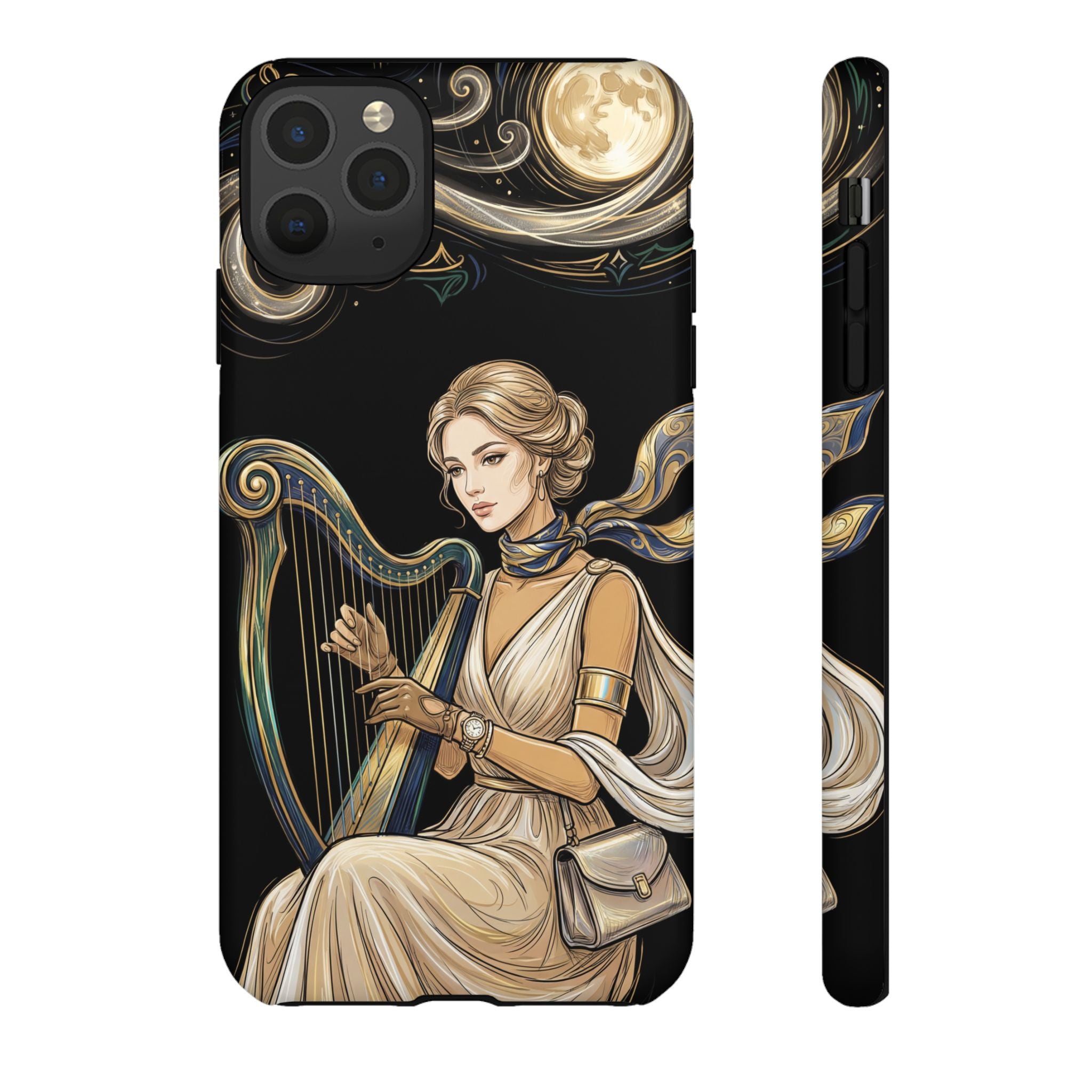 Moonlit Harp iPhone Case | Vintage Goddess Musician Art