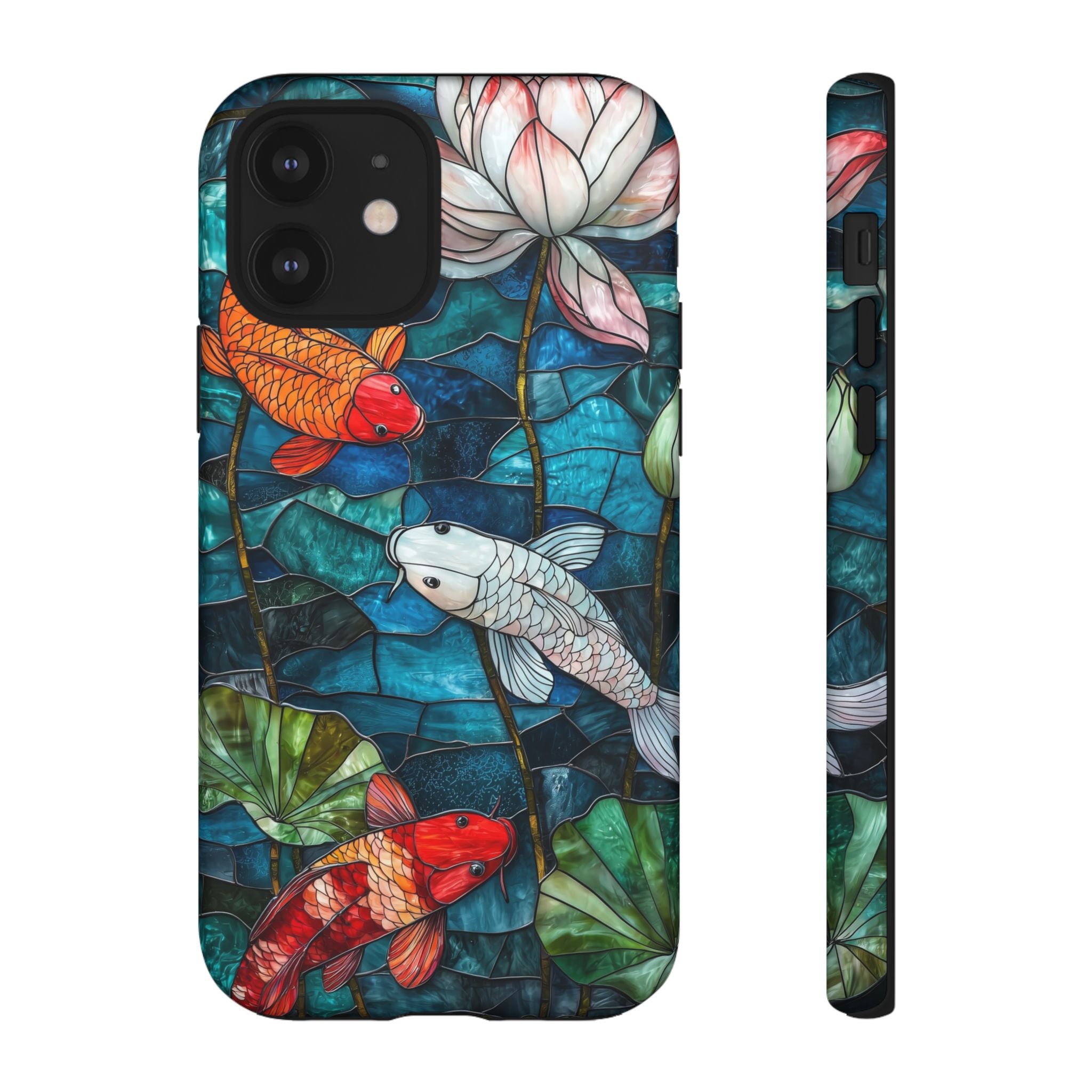 Koi Pond Tough iPhone Case — Stained Glass Lotus & Koi Design